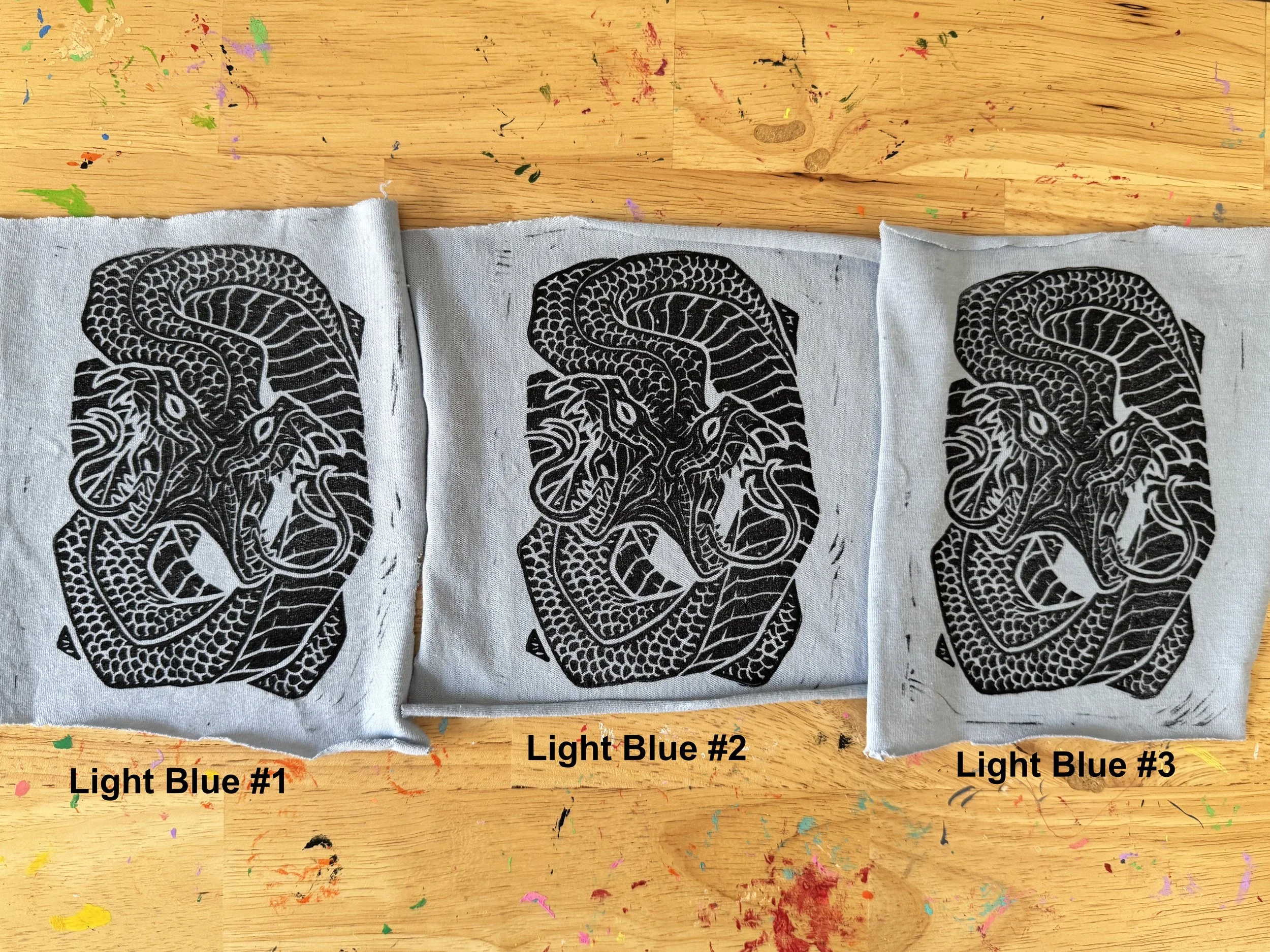 Snake Block Print Fabric Patch - Light Blue