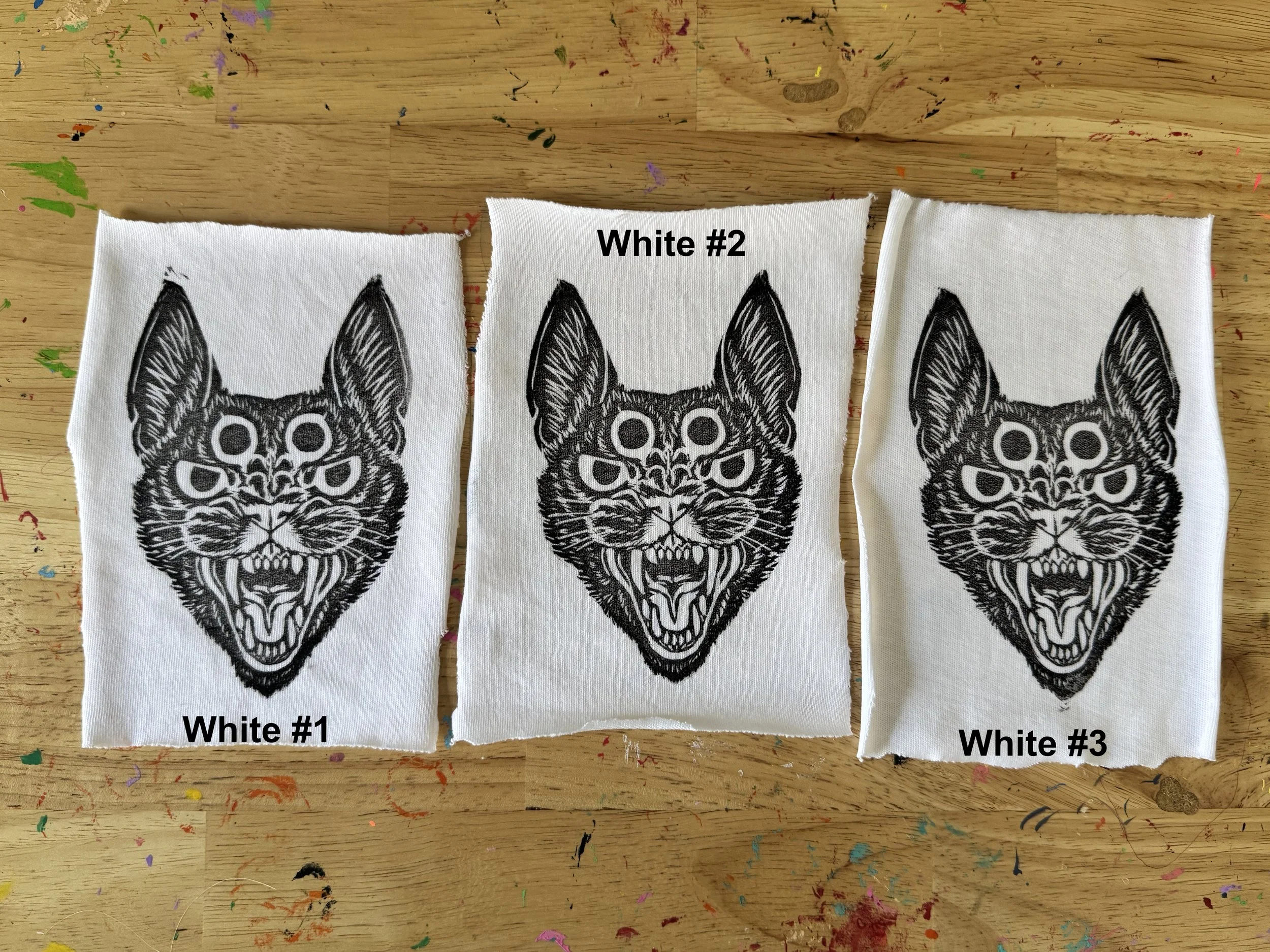 Cat Block Print Fabric Patch - White