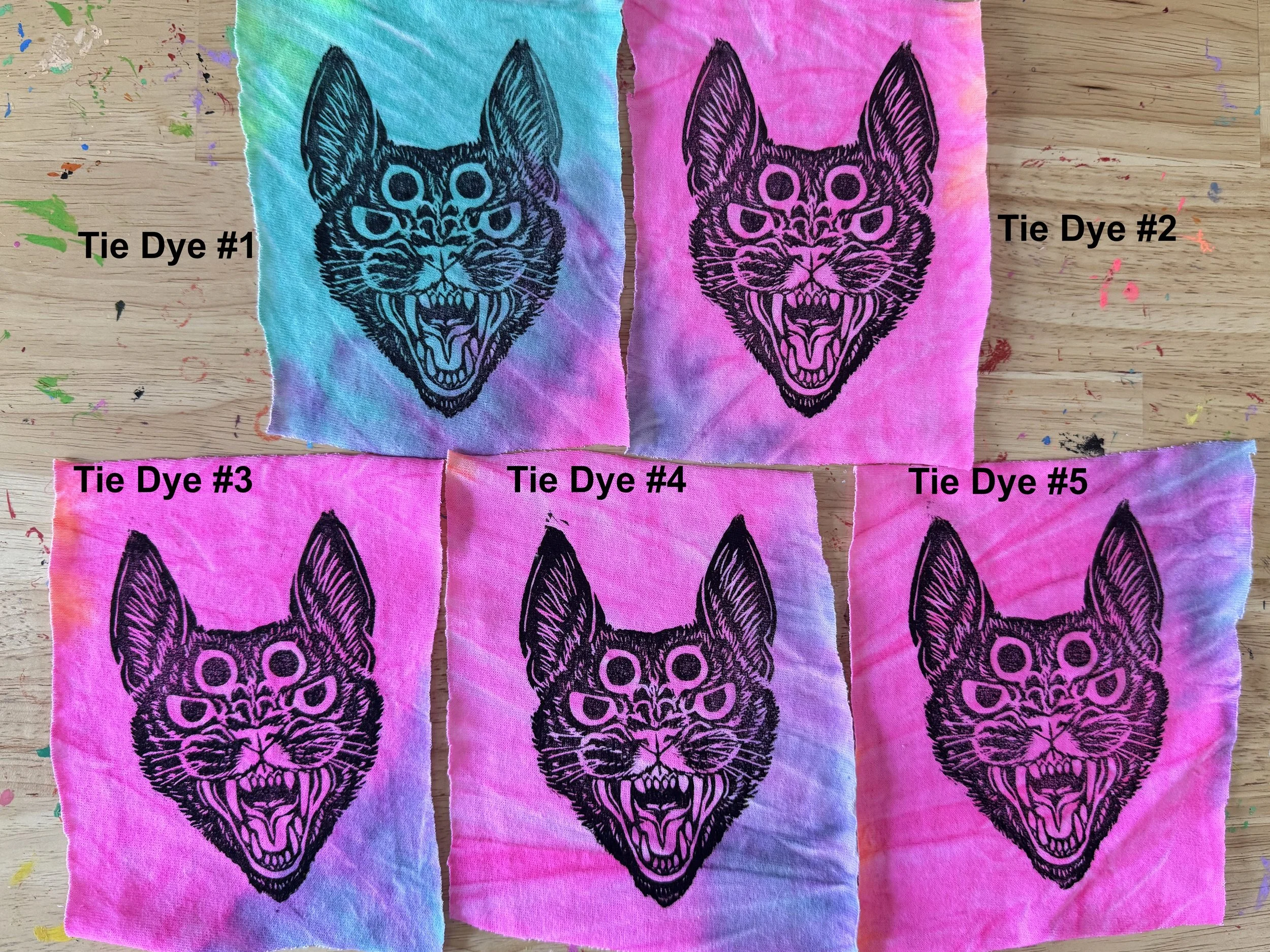 Cat Block Print Fabric Patch - Tie Dye