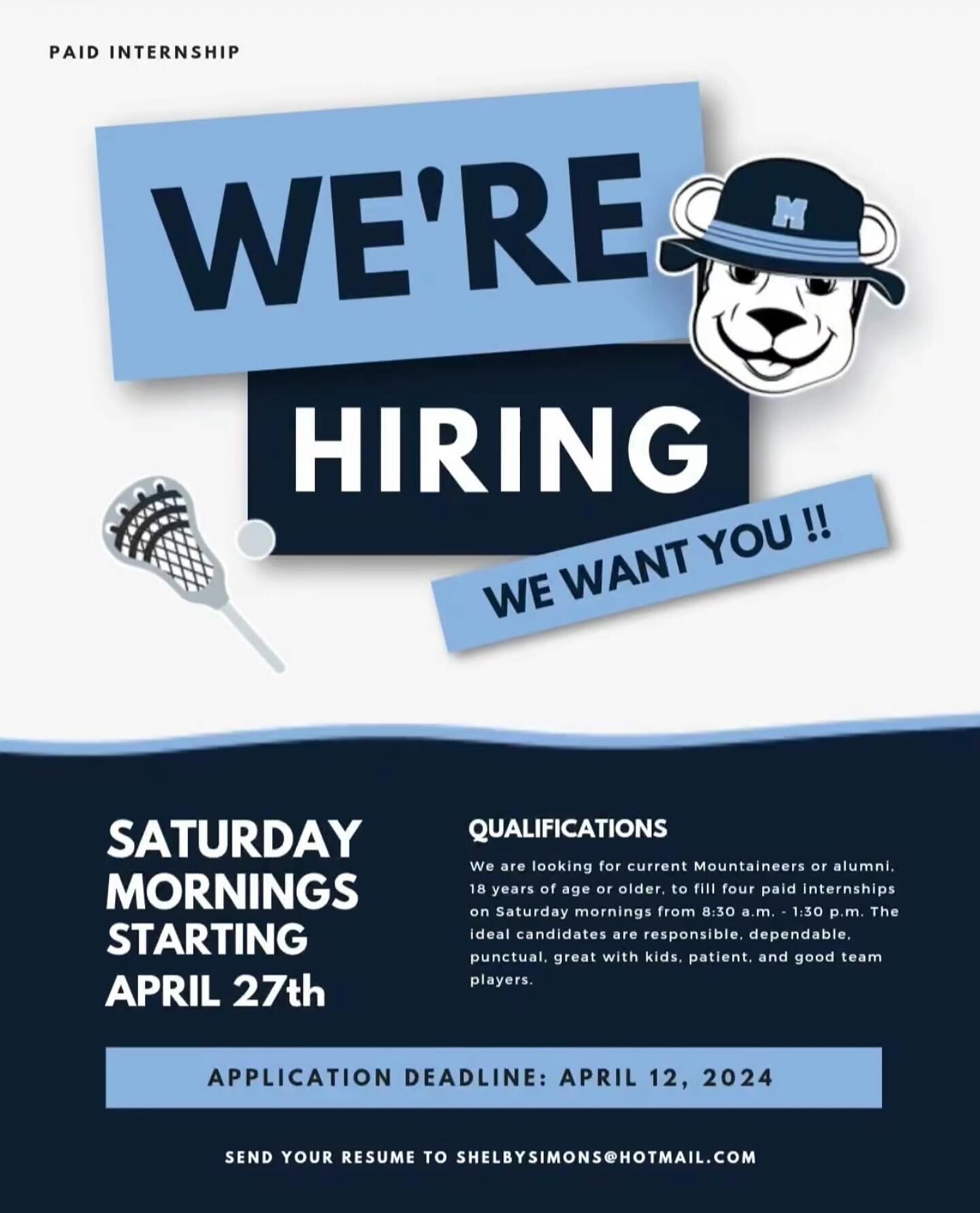 We are 3 weeks away from The Most Fun Lacrosse Club&trade;️ and we are looking for volunteers and coaches! 

The Saturday morning programs begins on Saturday April 27 and ends on June 22. We are looking for volunteers and coaches available from 8:30a