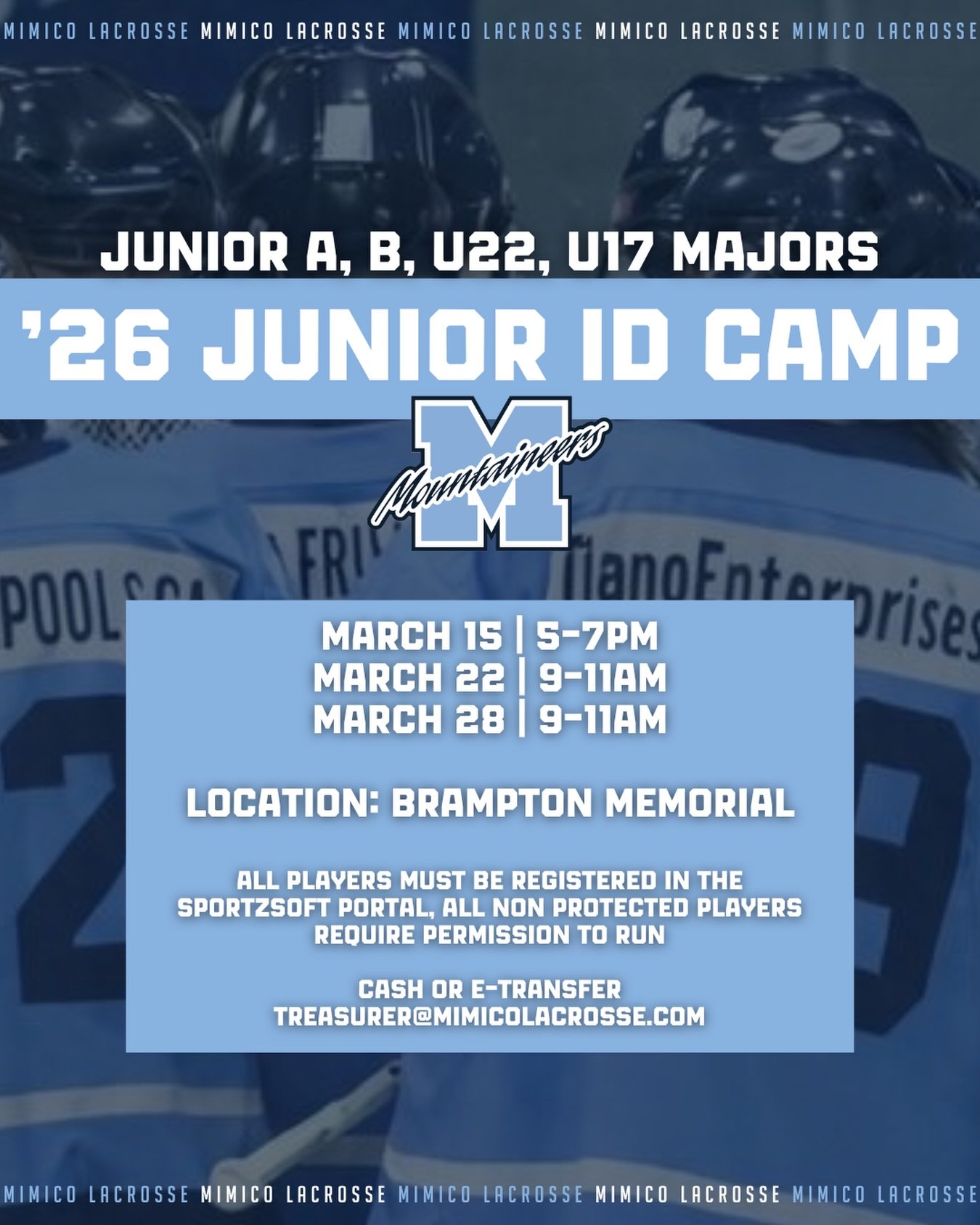 🔥 MIMICO JUNIOR U22 U17 Major I.D CAMPS &mdash; 2026 🔥
Get ready for the season with the Mimico Junior program! Come train, compete, and get back on the floor with the team.
📅 Camp Dates &amp; Times &bull; March 15 &mdash; 5:00&ndash;7:00 PM &bull