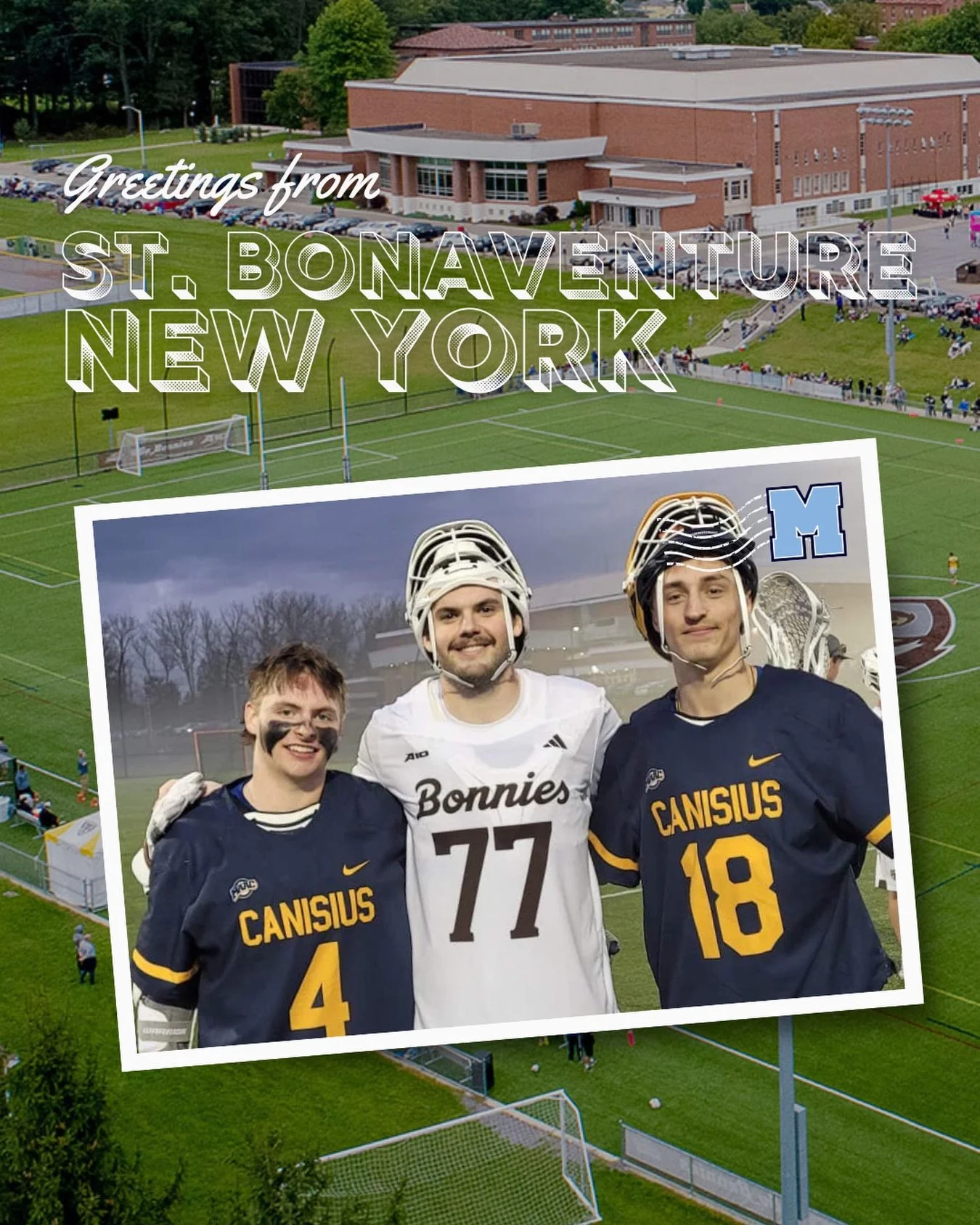 Greetings from the St. Bonaventure University!

We love seeing our faMily get together away from home!

💙 @evan.mcdougall (Canisius)
💙 @aiden.macdonell (St. Bonaventure)
💙 @bryden.pitt (Canisus)

When you join the Mimico Lacrosse family, you and y