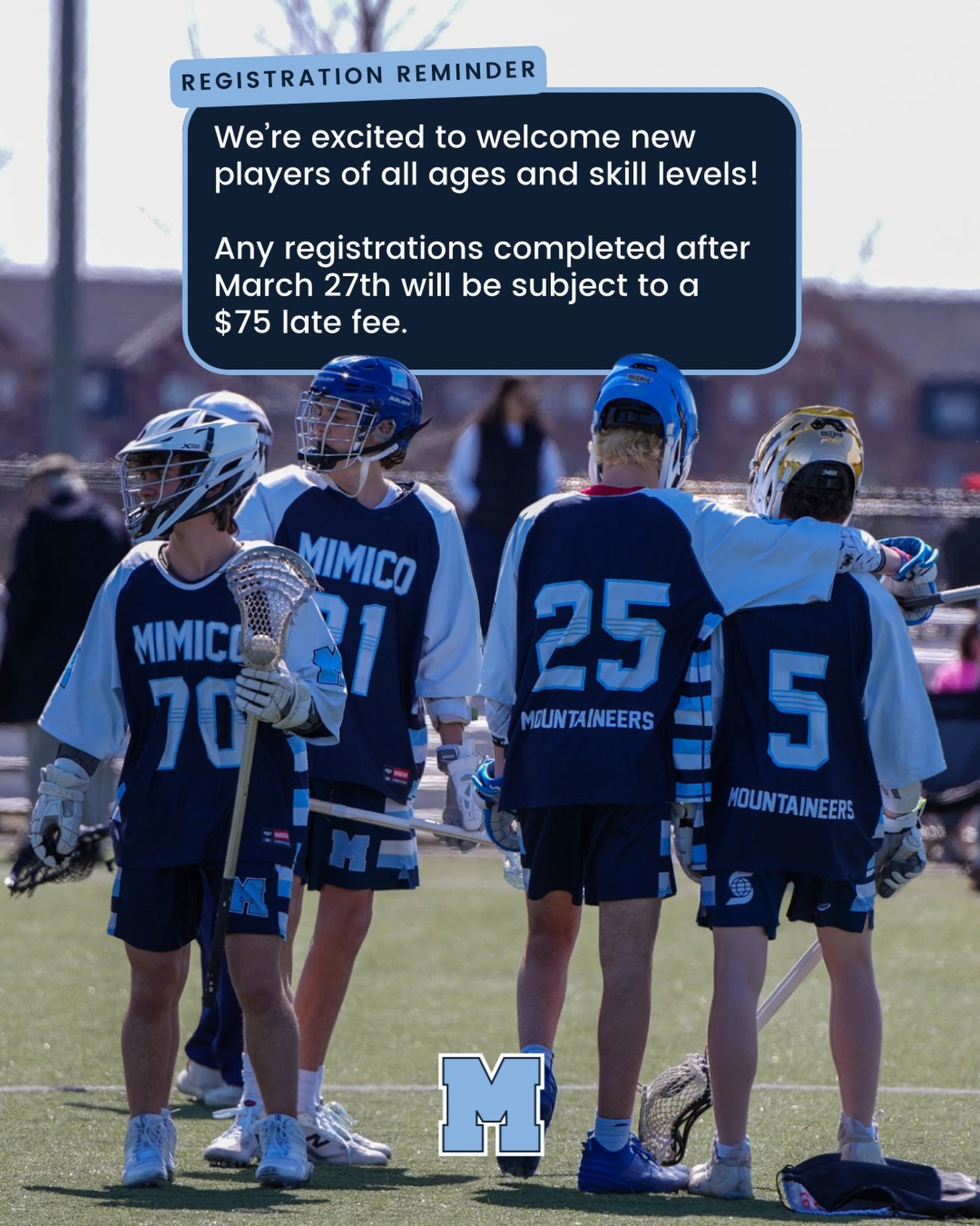 Registration Reminder! If you&rsquo;ve forgotten to register or changed your mind&hellip; register now! If you register past March 27th, there&rsquo;s a late fee! 

So act fast, and get ready for the season Mountaineers, we can&rsquo;t wait! 💙🥍