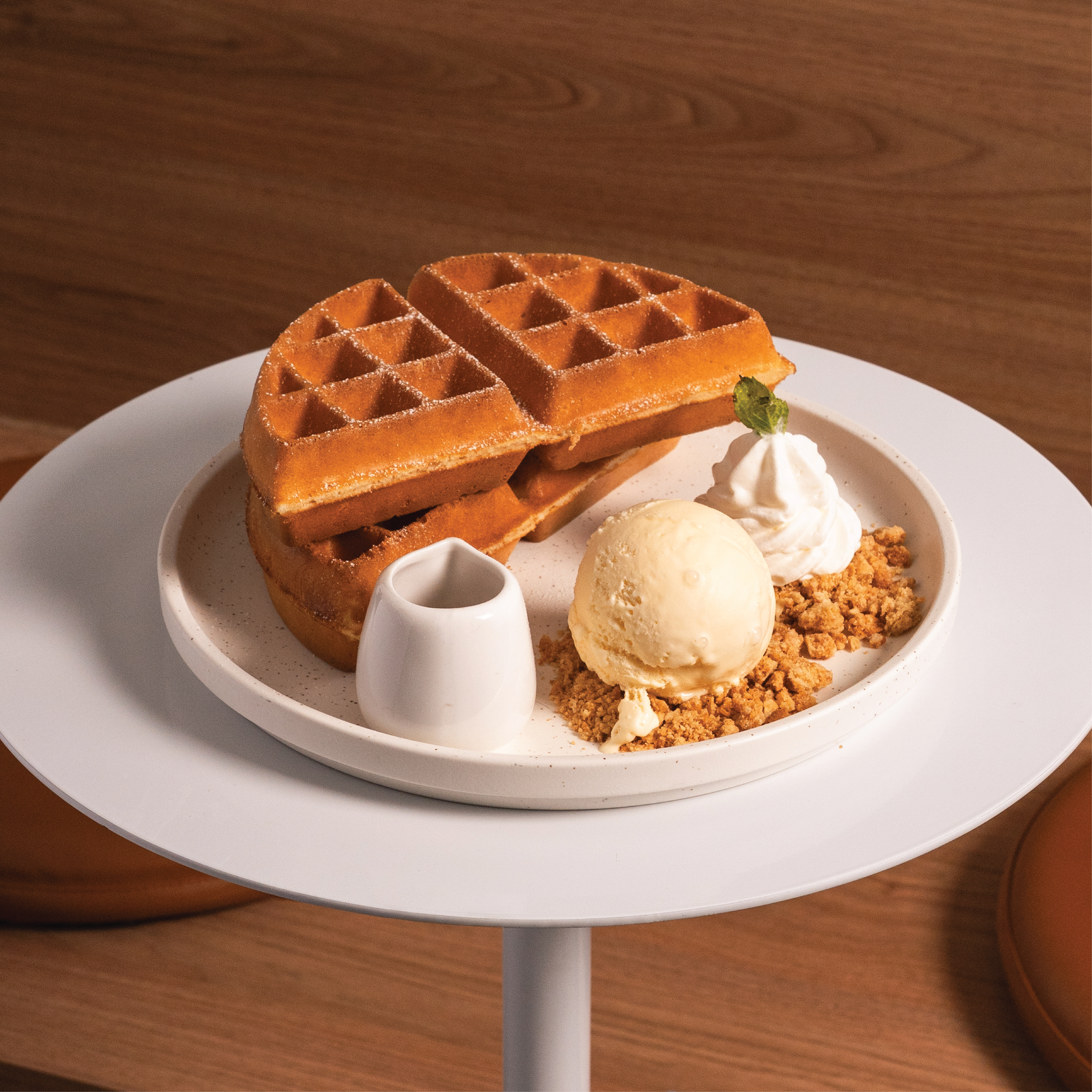 Plain Jane waffle with whipped cream and vanilla ice cream at Bing Chillin Melbourne
