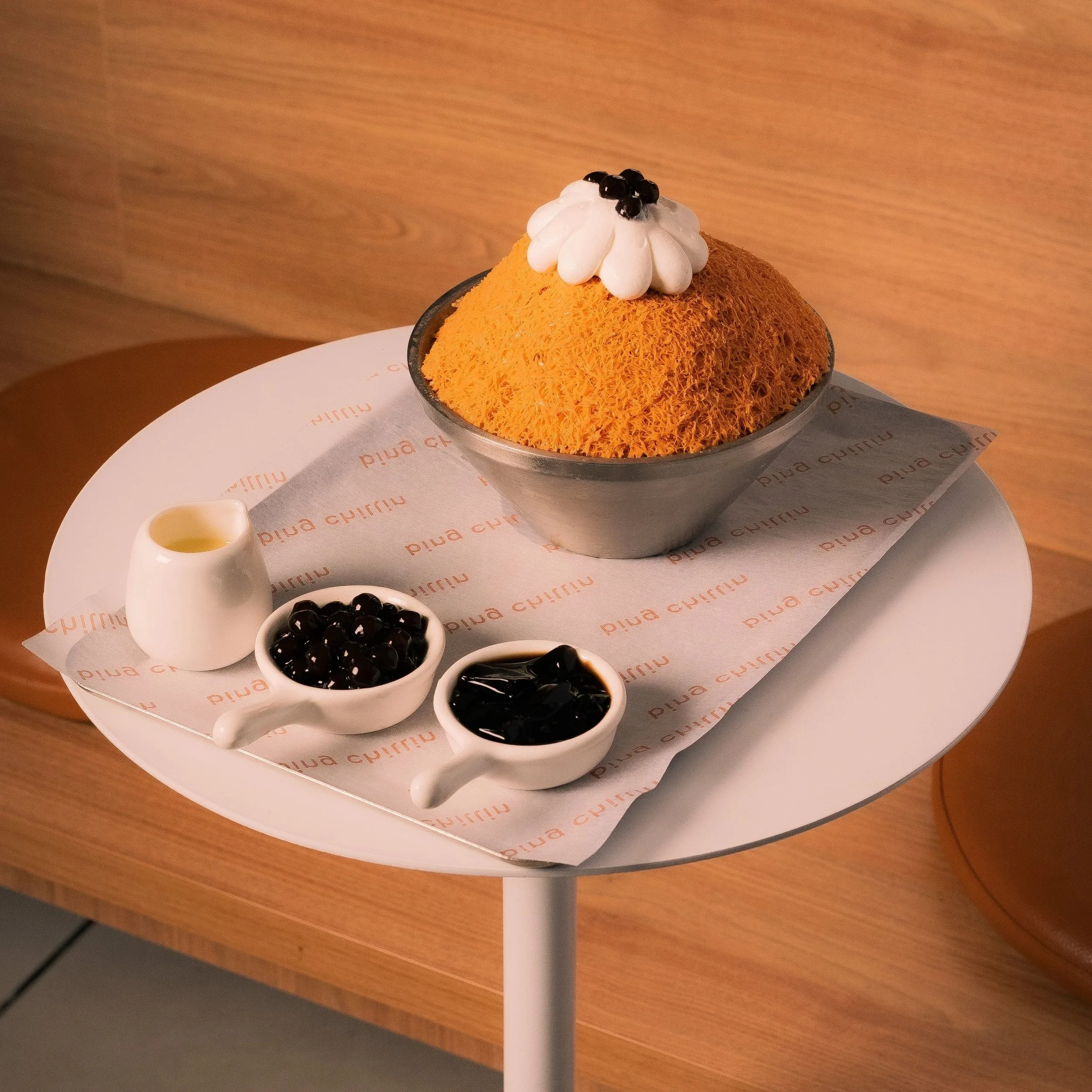 Thai Milk Tea bingsu — Thai tea shaved ice with condensed milk, herbal jelly and pearls