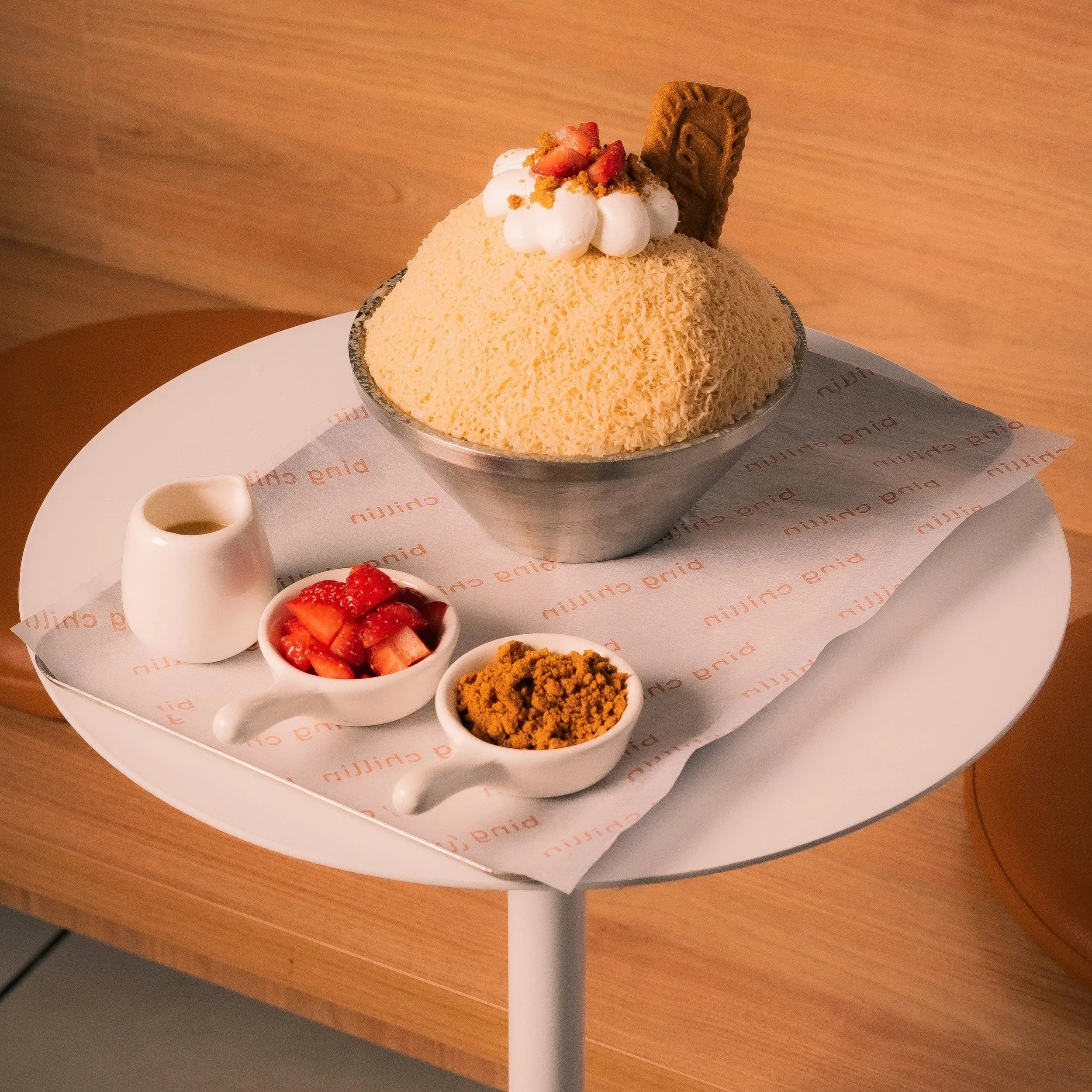 Biscoff bingsu — Korean shaved ice with Biscoff sauce, Biscoff crumbs and watermelon