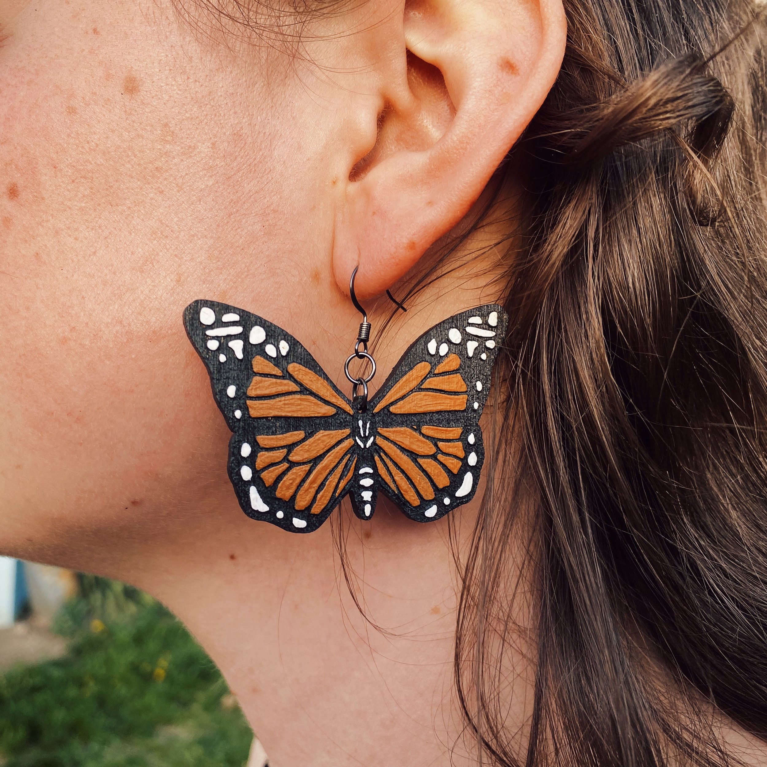 Monarch Butterfly small wing shaped earrings made with real butterfly wings  – no butterflies are harmed – Jewelry by Glassando