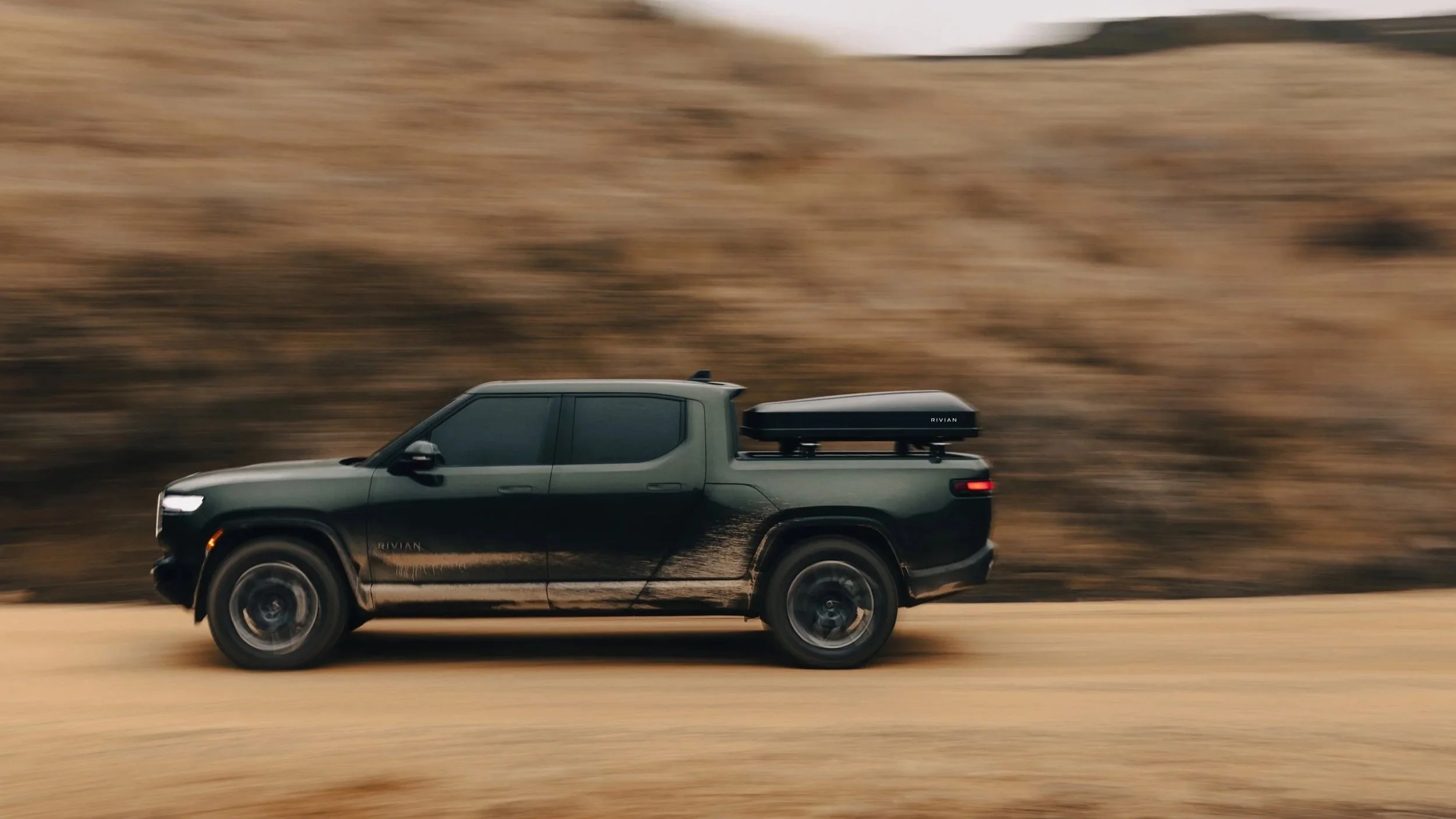 Rivian iKamper R1T driving through eastern Washington