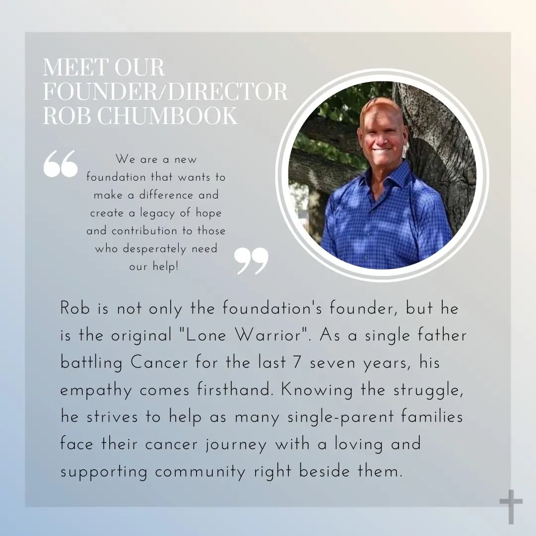 𝗠𝗲𝗲𝘁 𝗥𝗼𝗯 𝗖𝗵𝘂𝗺𝗯𝗼𝗼𝗸
Founder/Director

&quot;Hello Friends,

Many of you know the battle I have been facing over the last seven years with Cancer. When I was diagnosed, there were three things I wanted to accomplish before I passed. First