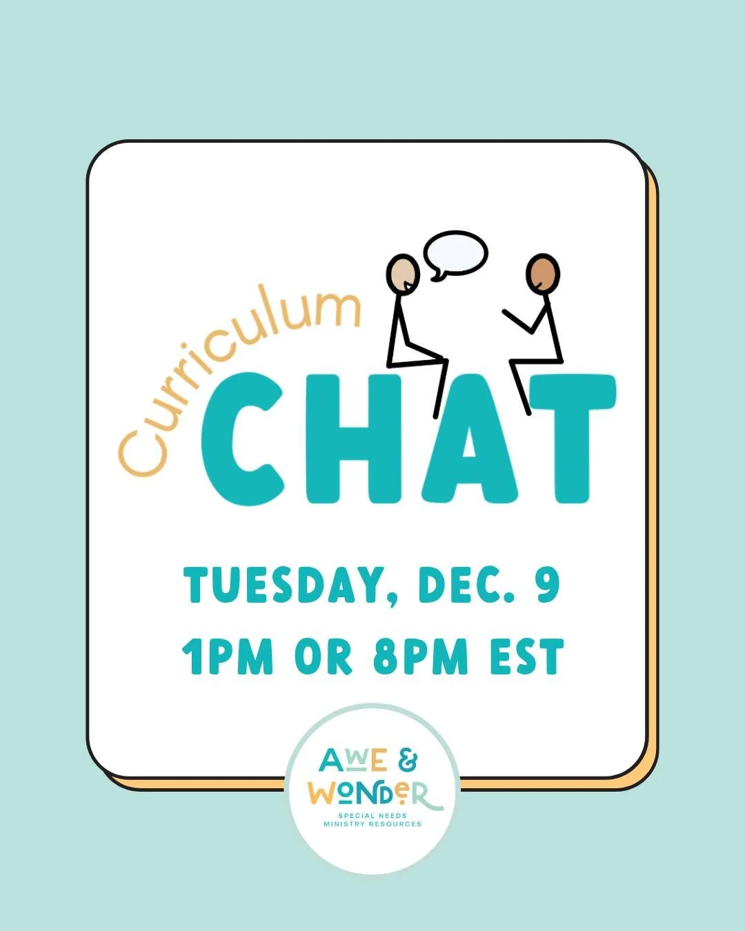 COMMENT &quot;CHAT&quot; for the link to register! 
Have you been considering joining Awe &amp; Wonder's Adapted Bible Curriculum subscription?  This LIVE Curriculum Chat is just for you! 

Join me for a walk-through of the different curriculum compo