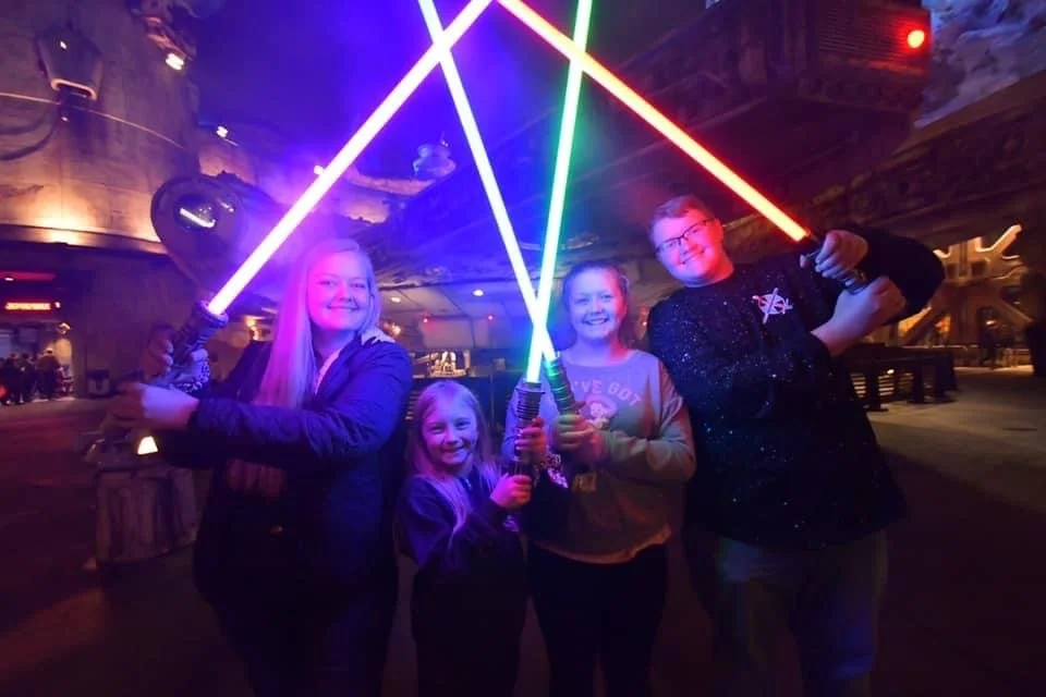 Galaxy’s Edge with Lightsabers at Night!