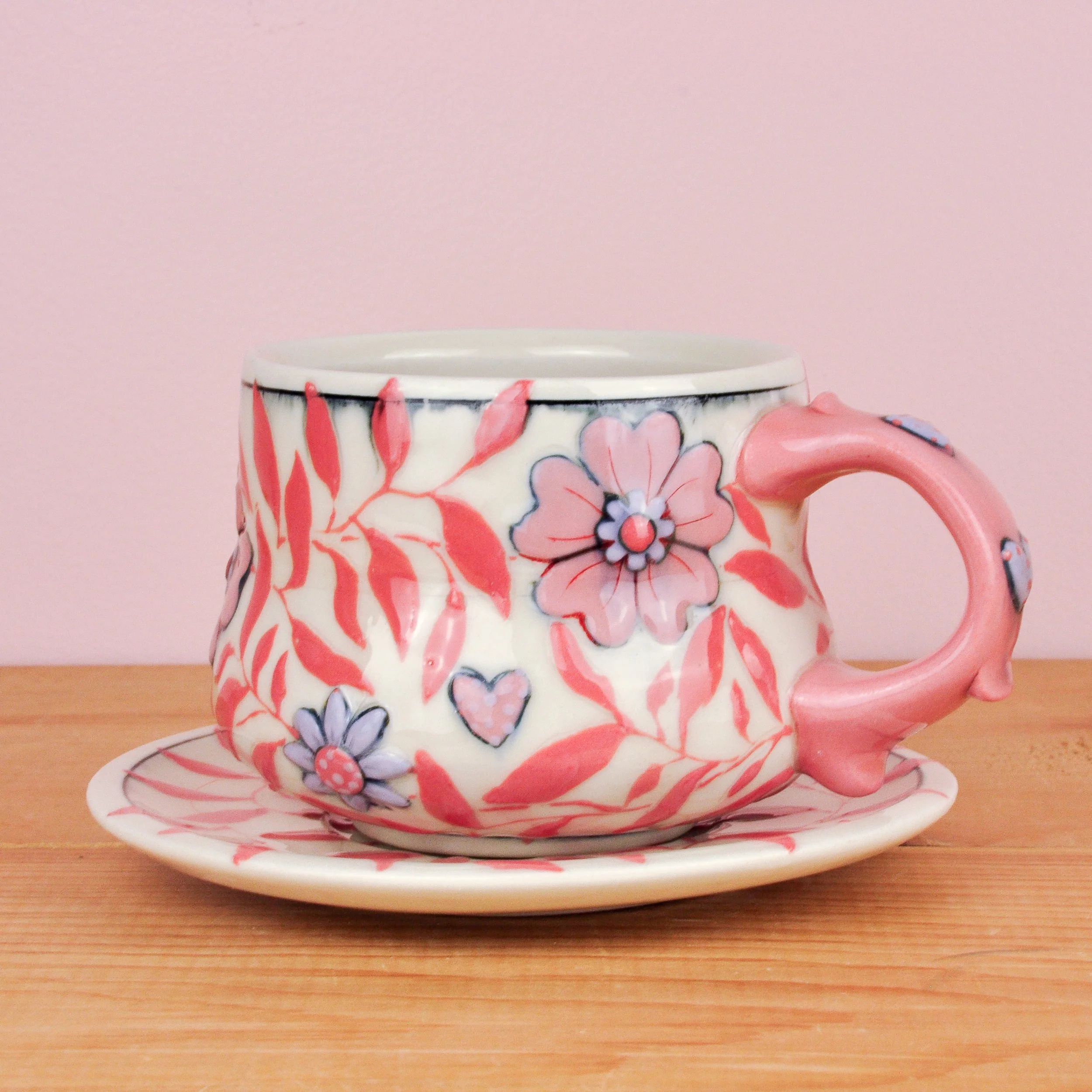 Red Leaf Teacup & Saucer