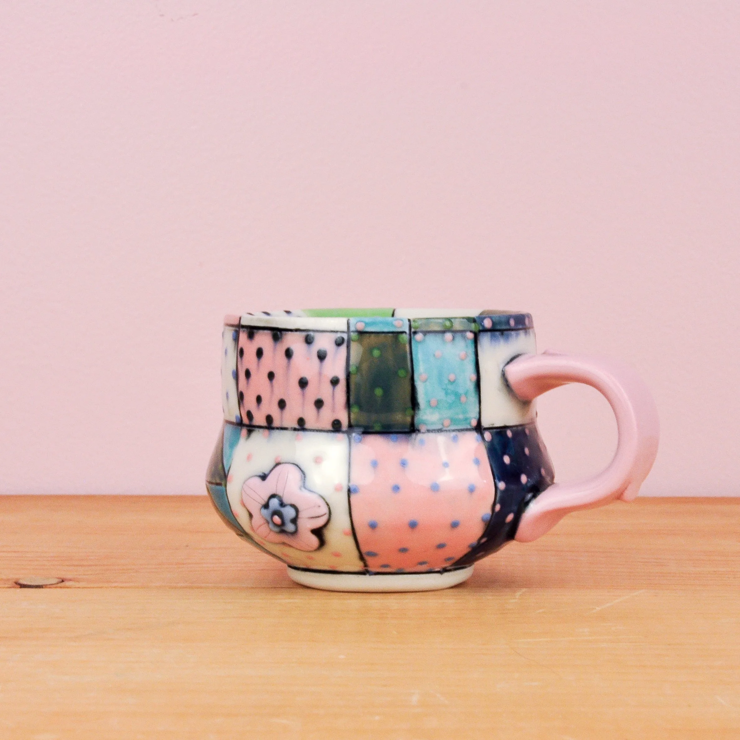 Blue + Pink Quilt espresso cup 2