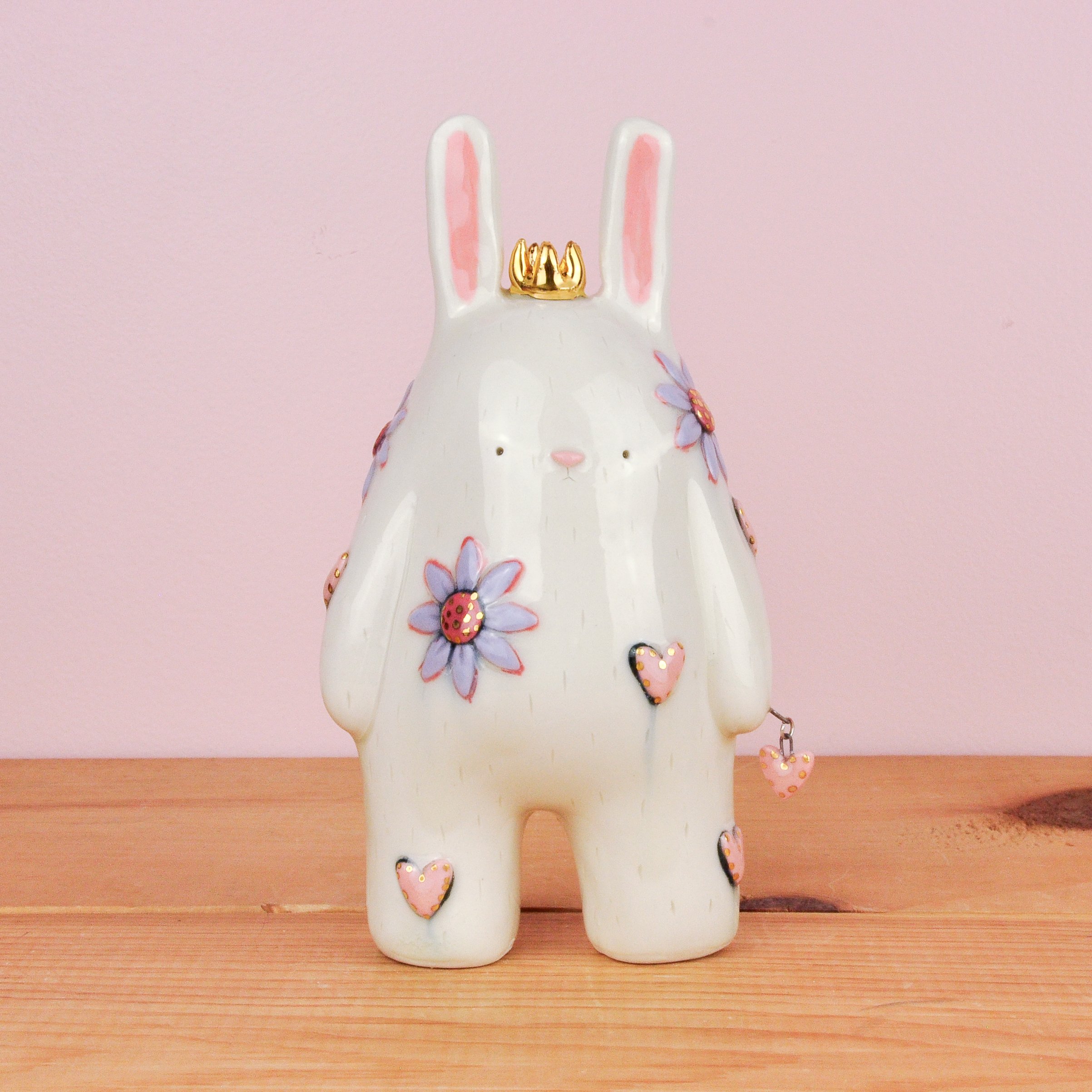 Hearts & Flowers Bunny + heart charm