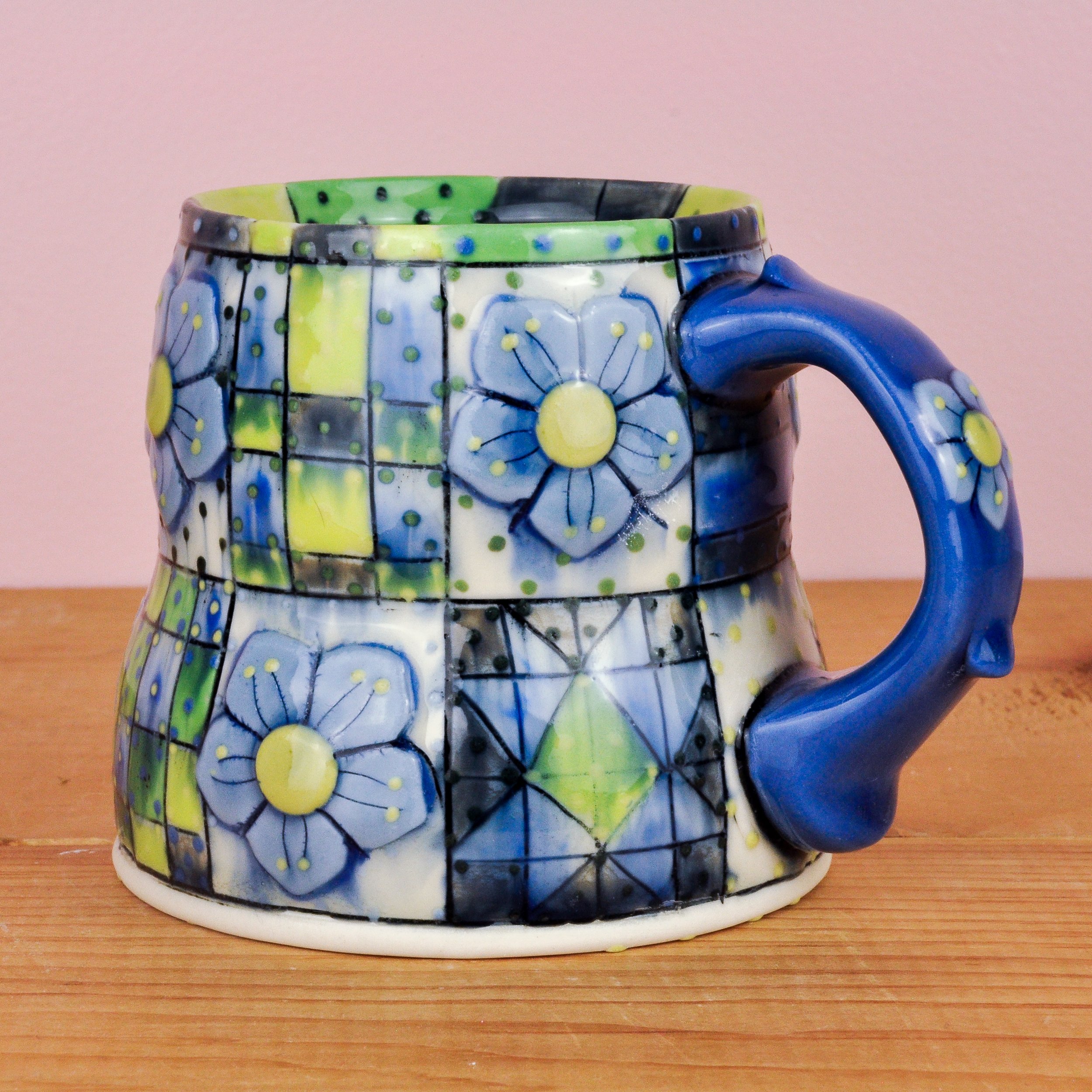 Blue & Chartreuse Quilt mug 3