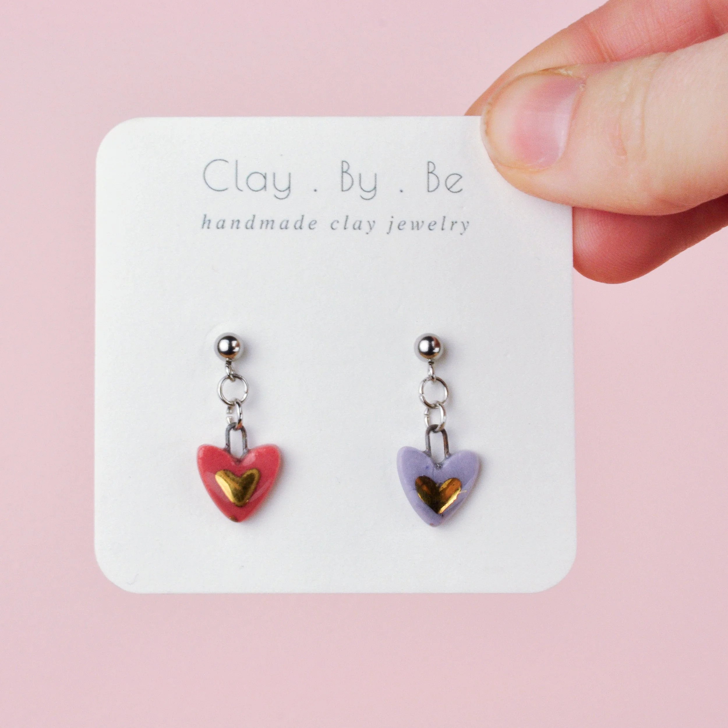 Red & Lavender Heart Stud Earring