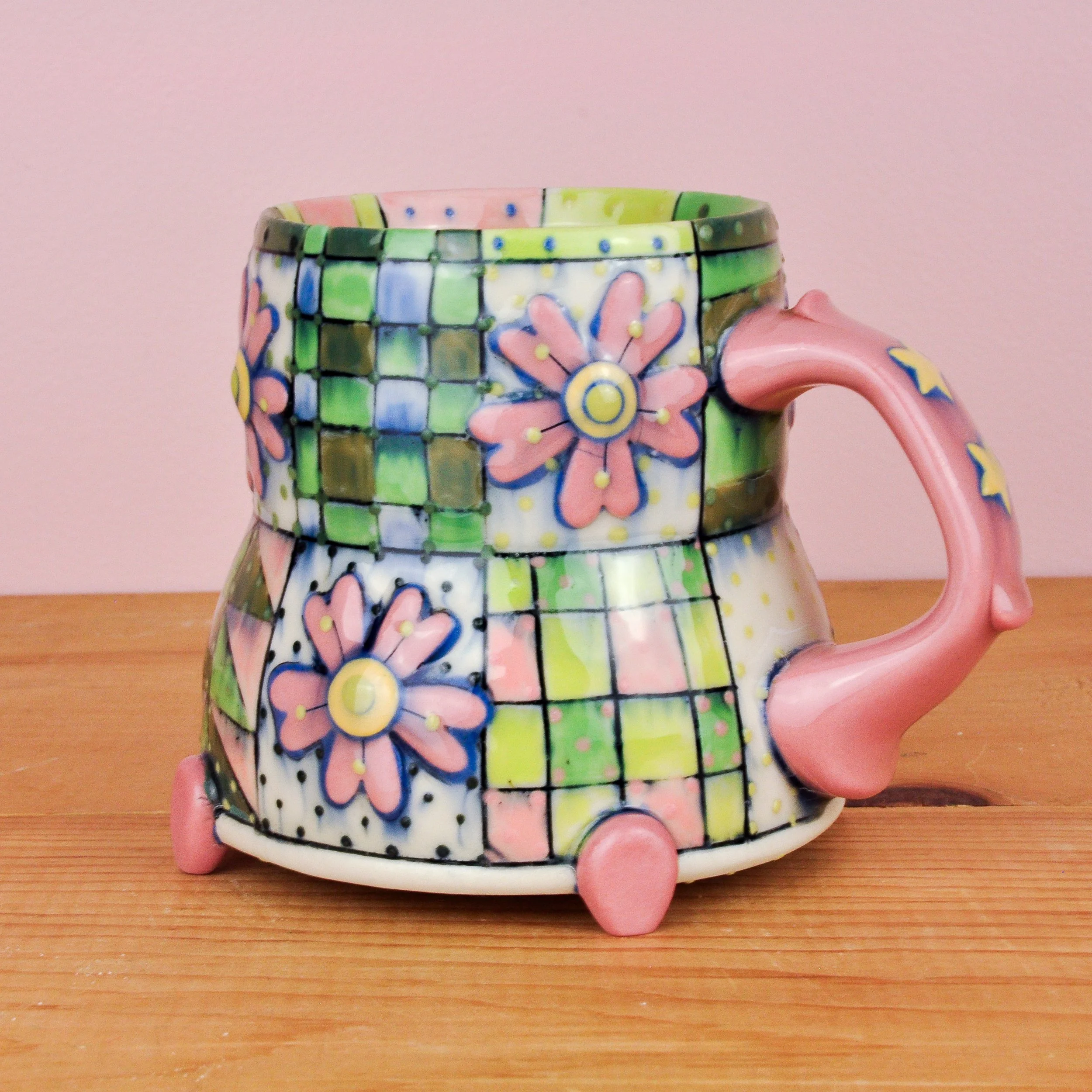 Pink & Chartreuse Quilt mug 2