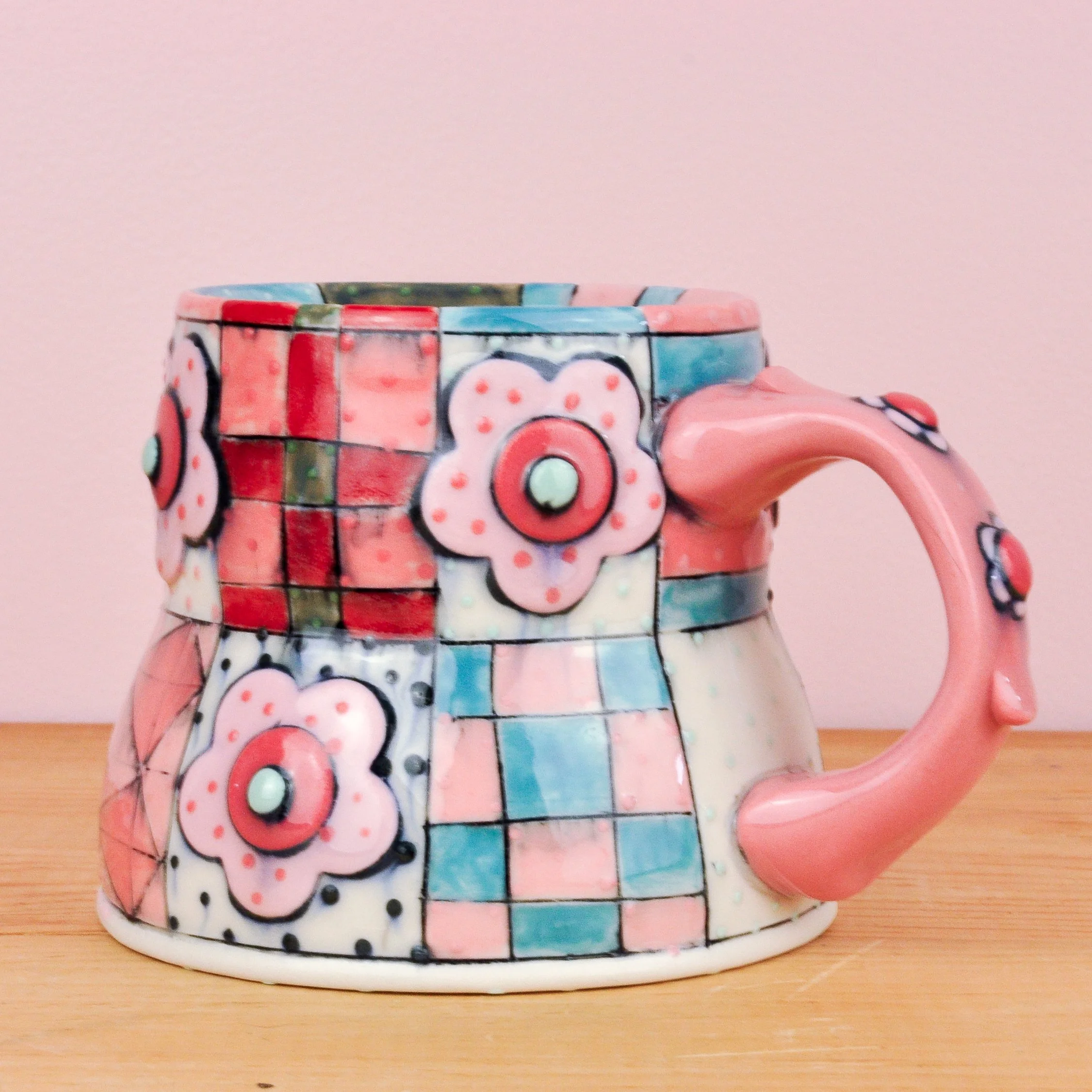 Red & Pink Quilt Mug 4