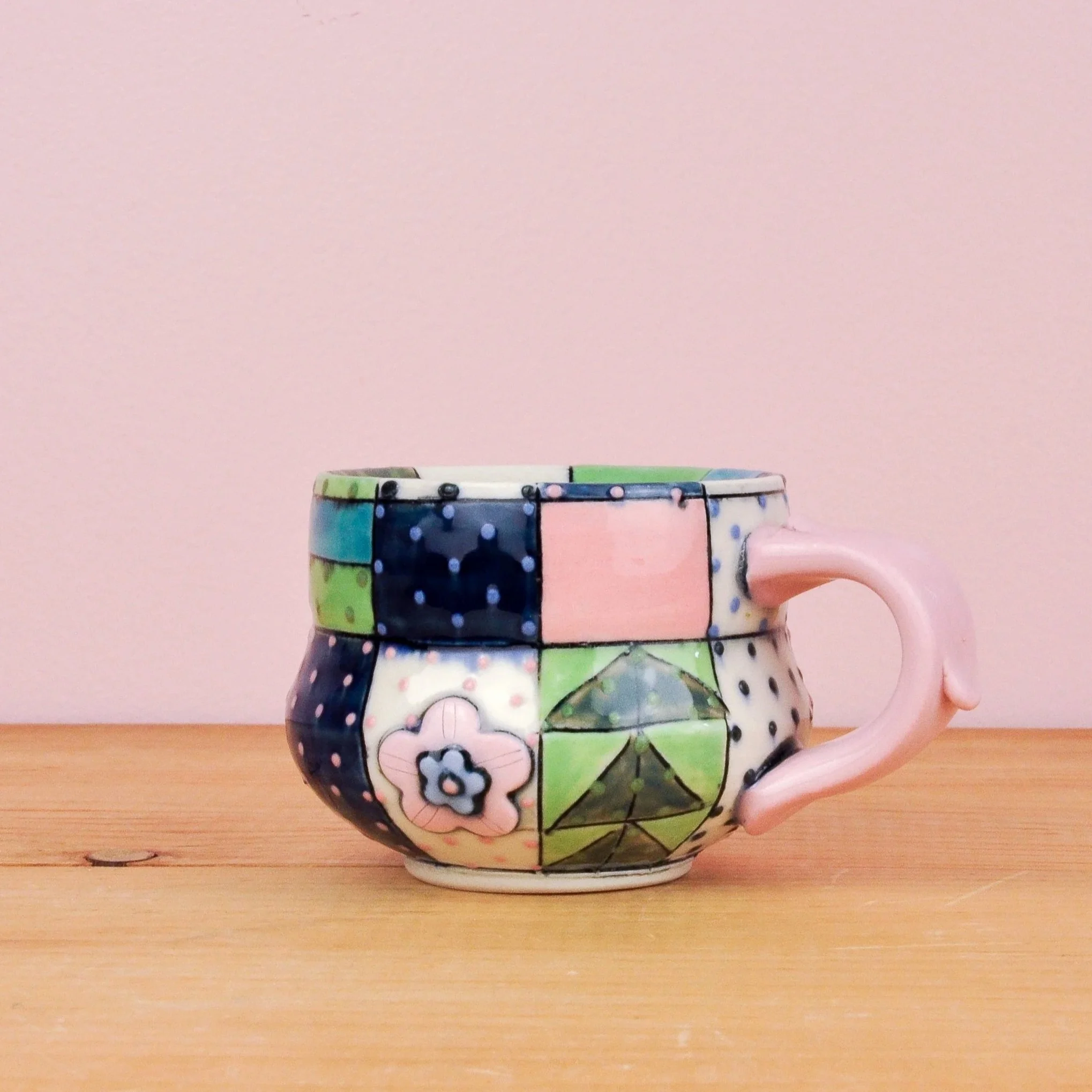 Blue + Pink Quilt espresso cup 1