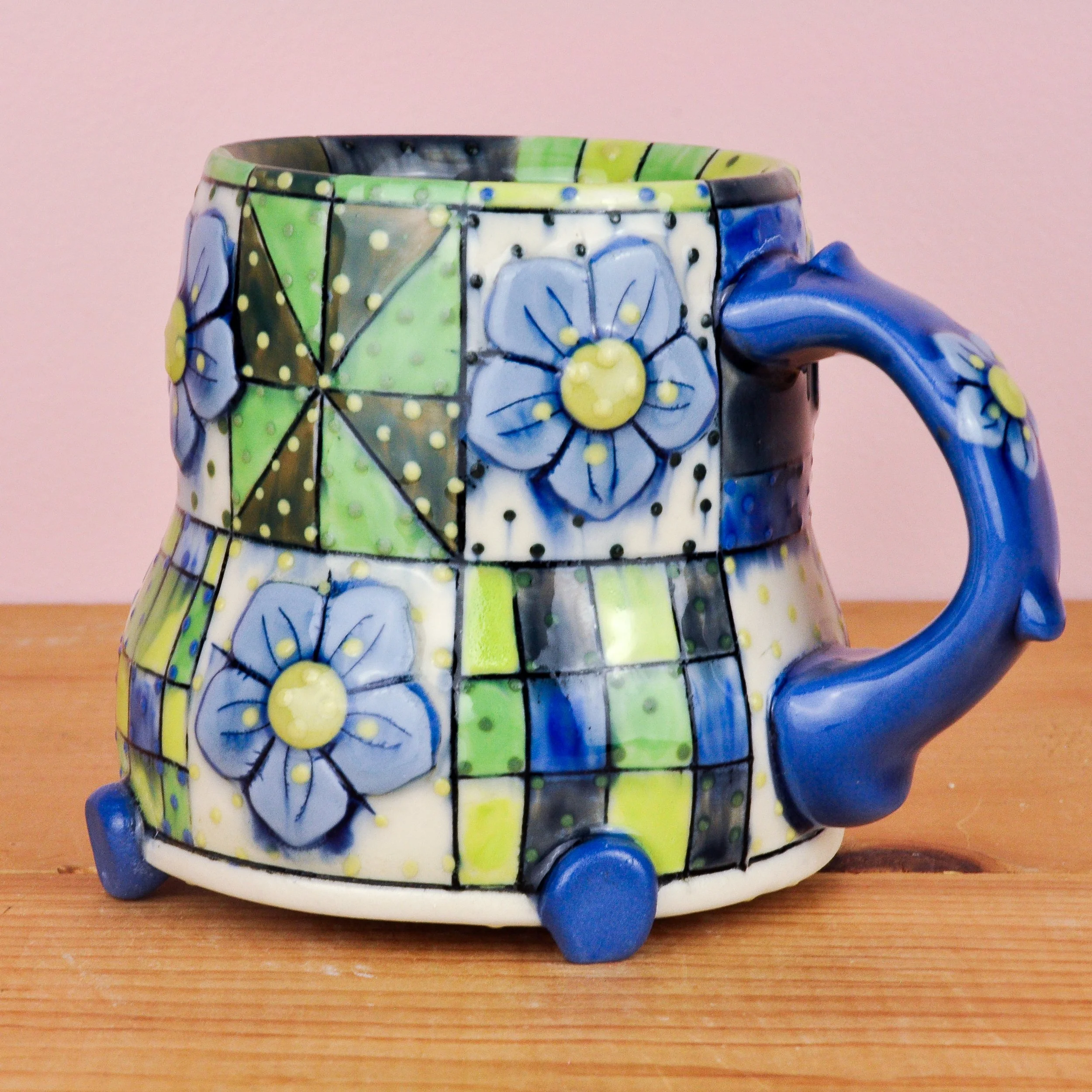 Blue & Chartreuse Quilt mug 4