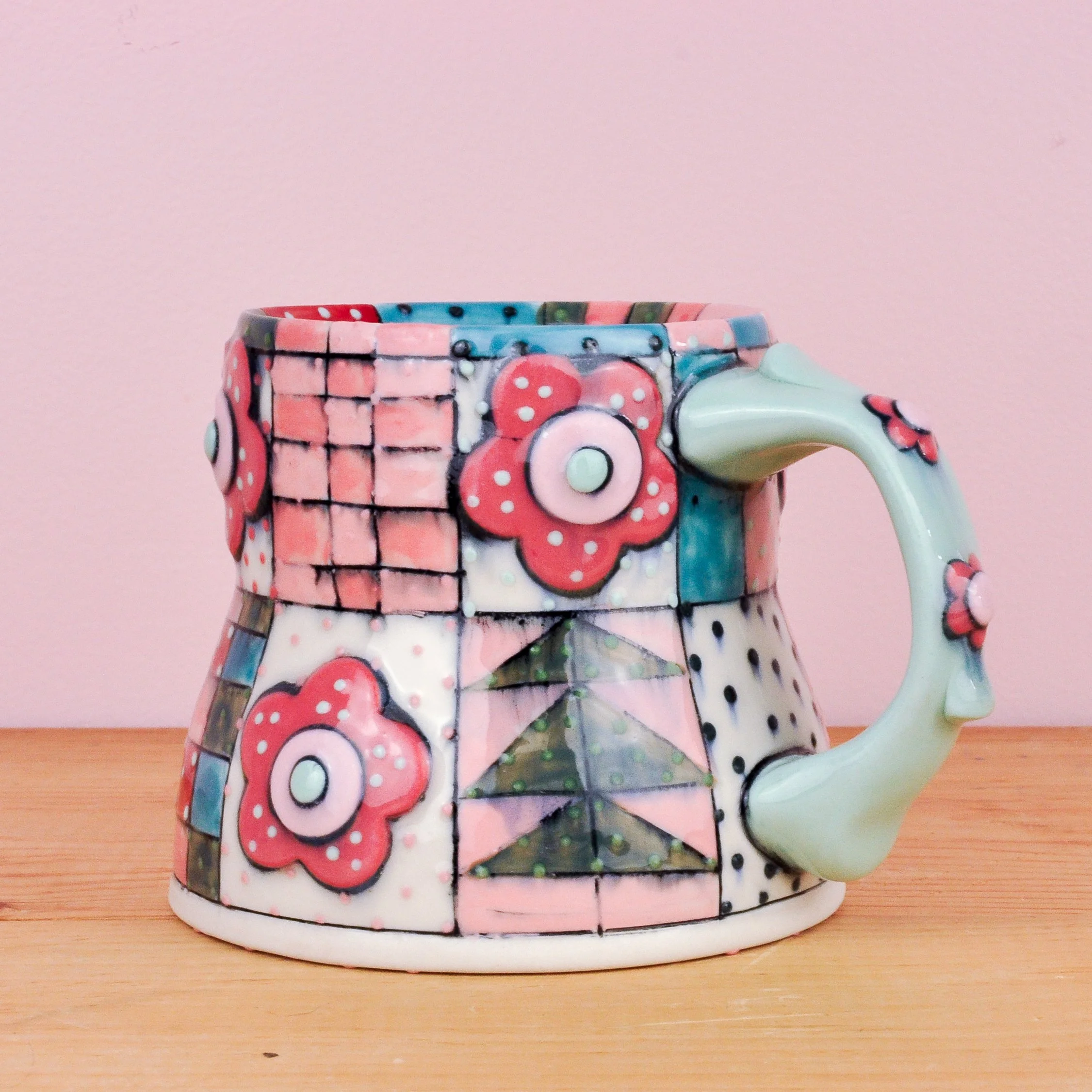 Red & Pink Quilt Mug 1