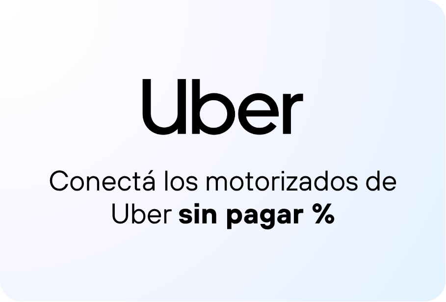 Uber logo with Spanish text promoting free motorcycle connections.