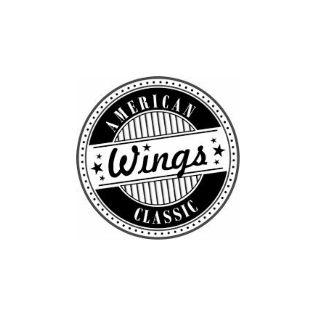 Black and white logo with a circular design that reads 'American Wings Classic' around the circle, and 'Wings' in the center with stars on either side.
