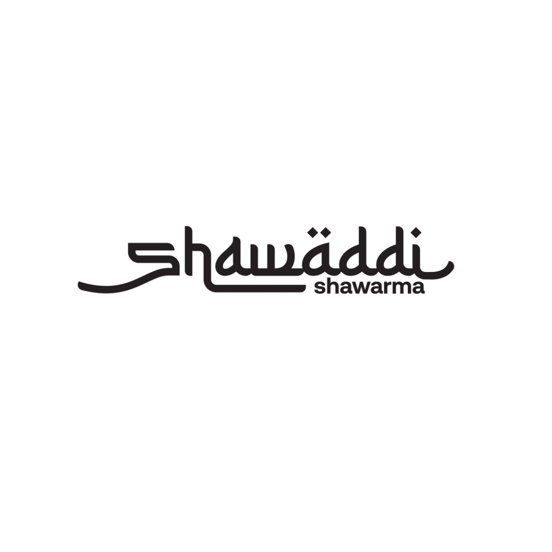 Logo of Shawaddi Shawarma in black text with stylized font on a white background.