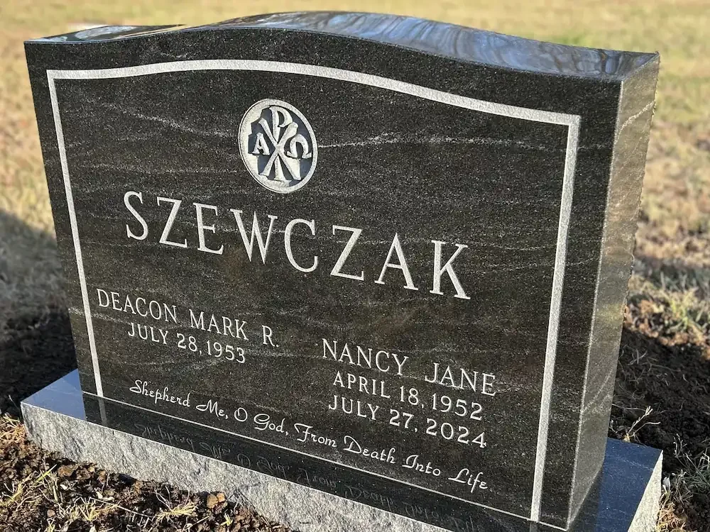 headstone with a polished top and sides