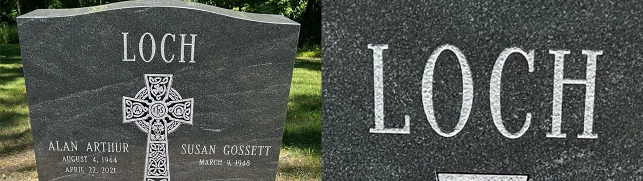 collage of the same headstone showing up close detail
