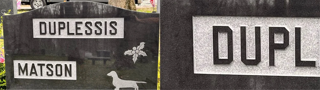 detail image showing different zoom on headstone