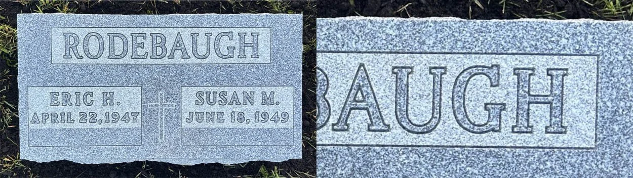 close up of the same headstone showing detail