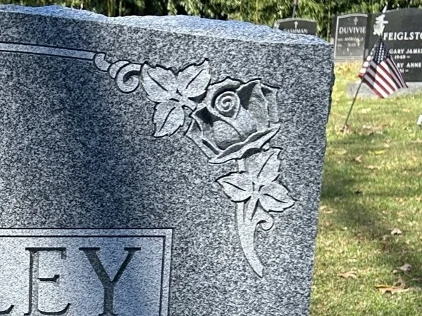 close up of a 3d sandblasted rose