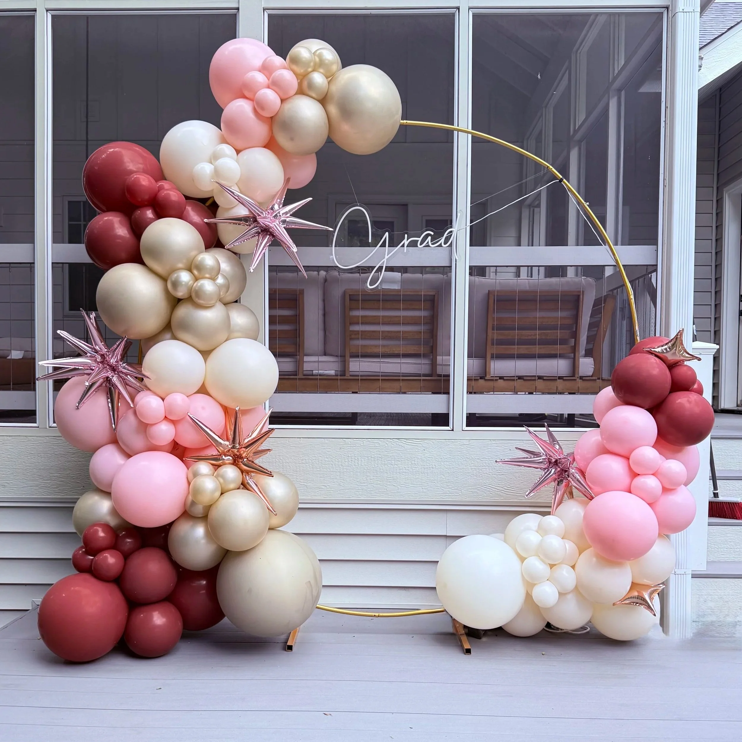 Gold hoop with 12' organic balloon garland