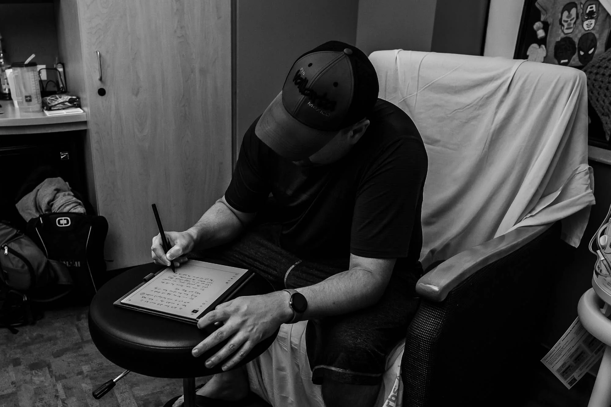 A partner writes a letter to his unborn child to welcome her to the world, waiting for her arrival at OSF hospital in Bloomington, Illinois.