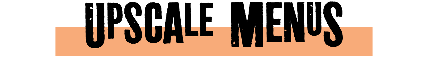 An image with orange rectangles containing black text that reads 'OUR SELECT MENU'.