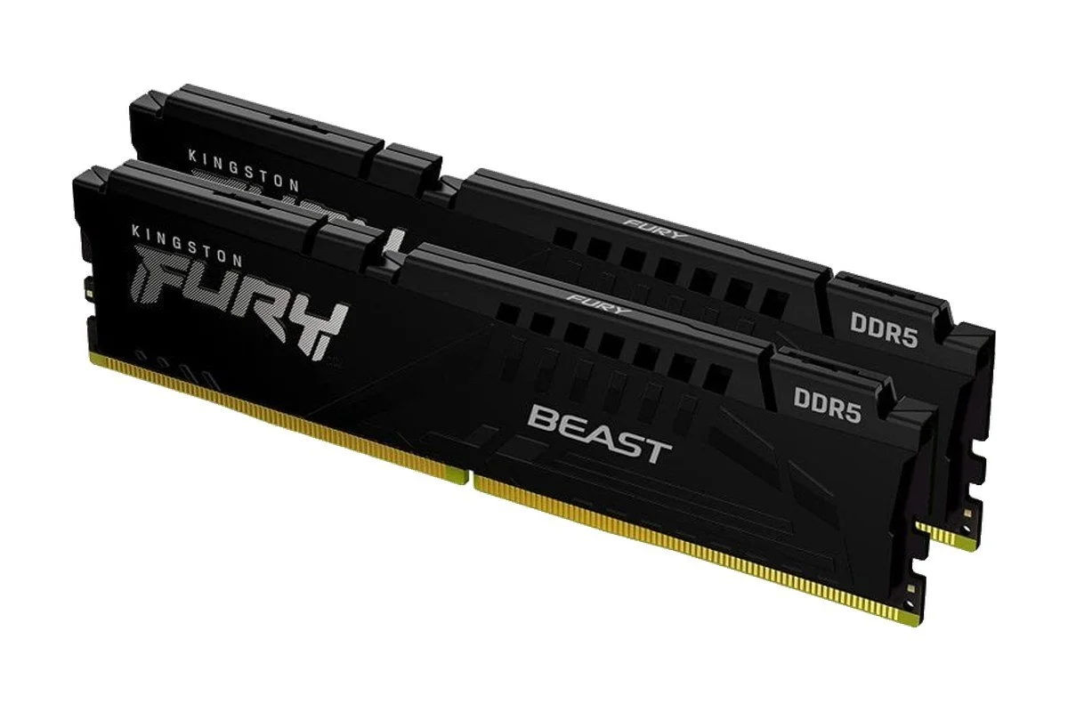Dois módulos de memória RAM Kingston Fury Beast DDR5 pretos