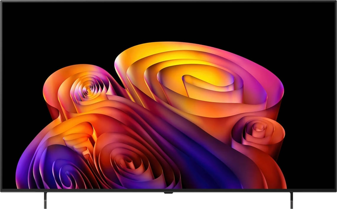 TV LG OLED B6 vista de frente, com imagem colorida em espiral no ecrã