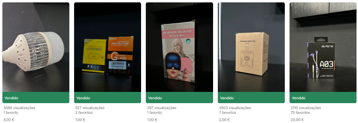 Gadgets vendidos pelo Nuno Agonia na Vinted