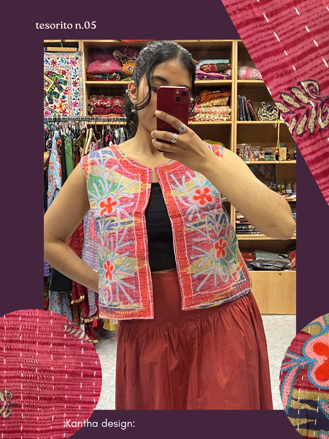 chaleco bordado Kantha 𖤝