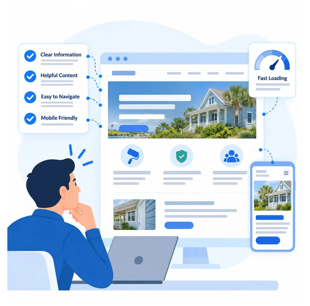 man with website design optimized