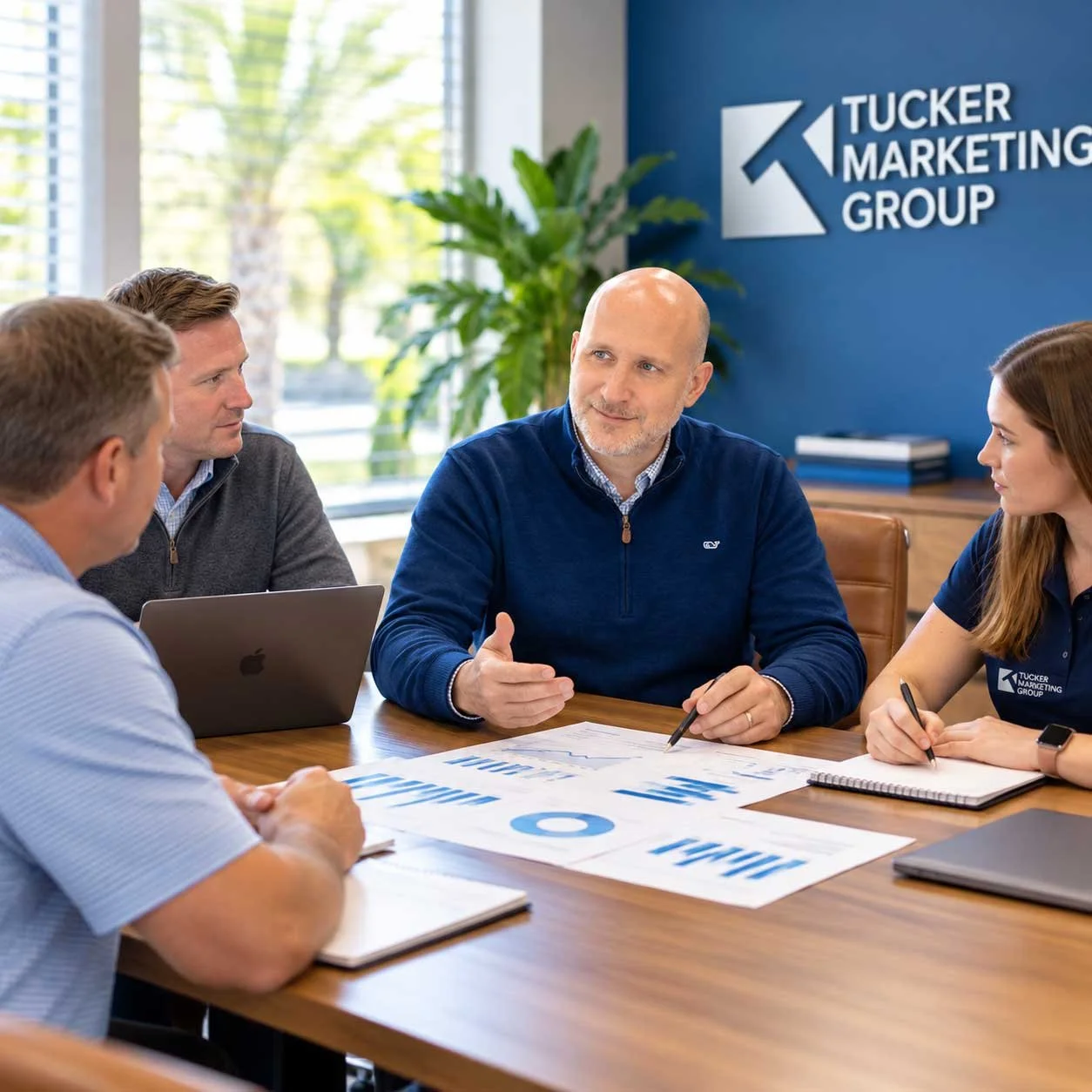 mike tucker meeting with clients about marketing