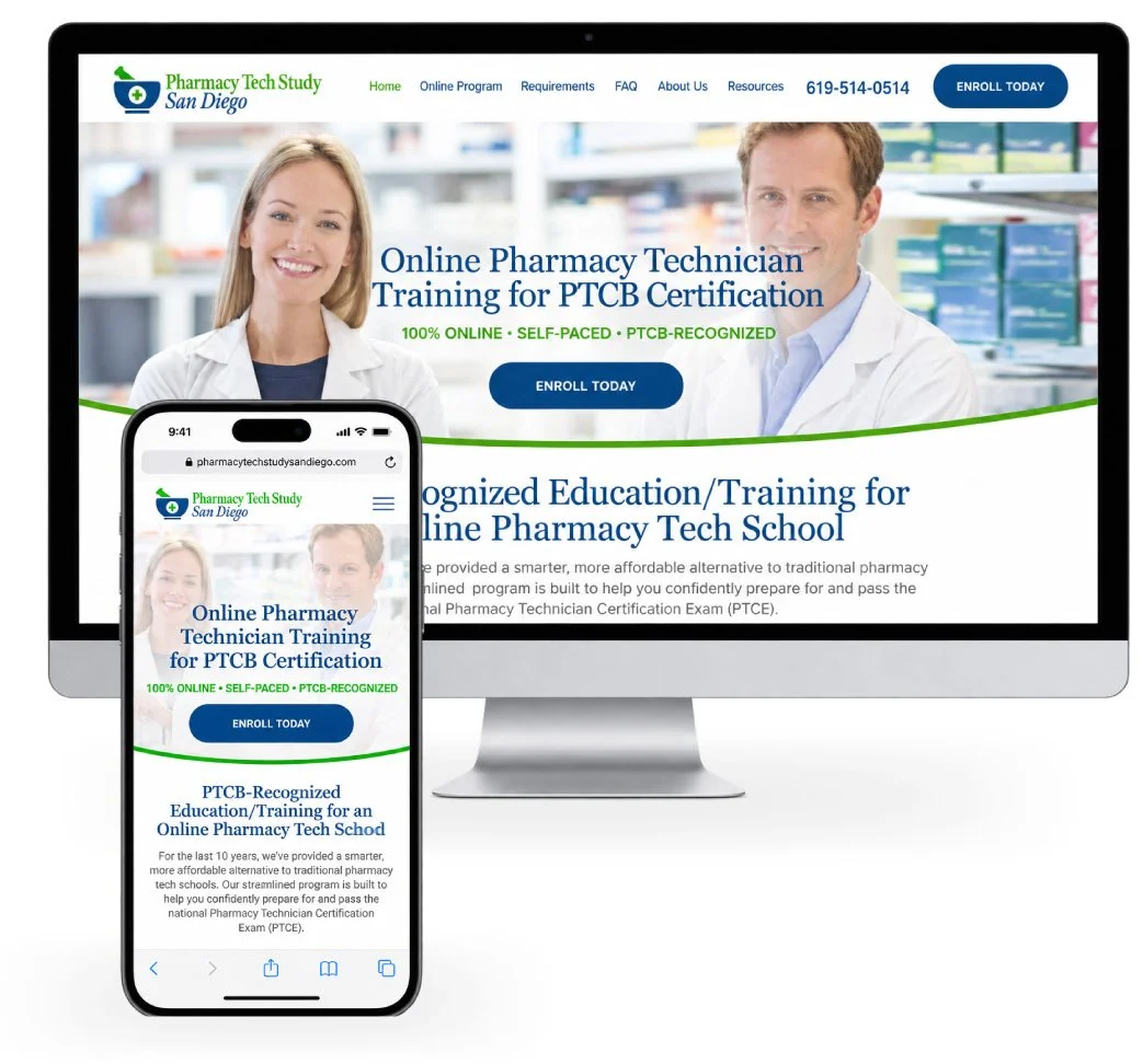 Pharmacy Tech San Diego website mockup