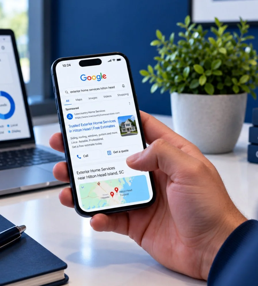 man holding iphone with Google search een