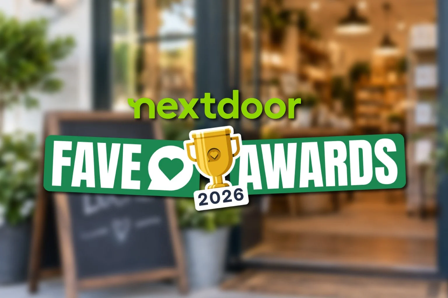 The Nextdoor Fave Awards in front of small business storefront