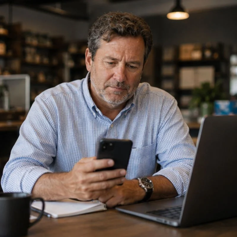 business owner searching online
