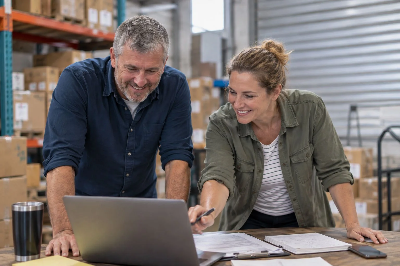 Small Business Owners Working Together in Warehouse
