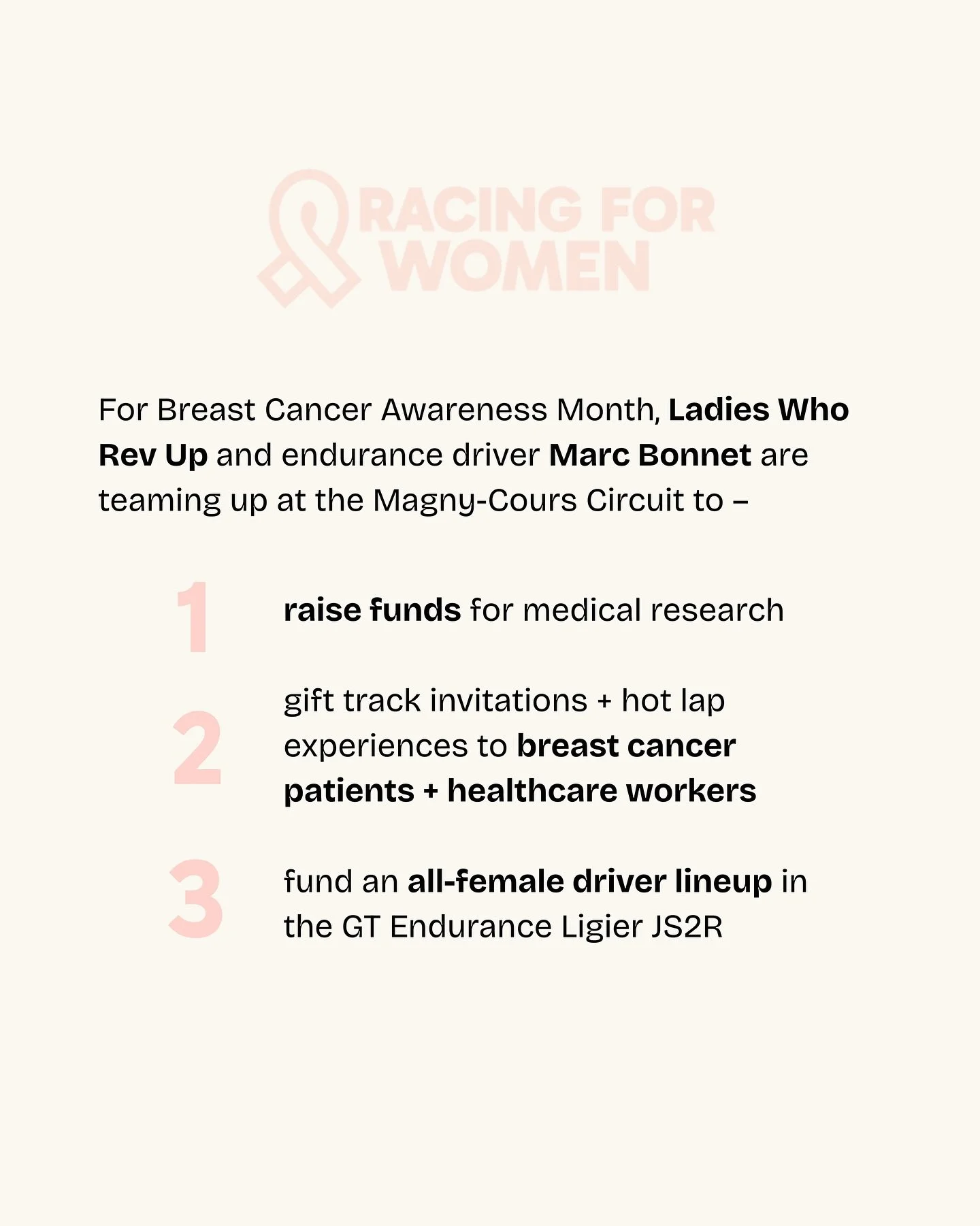 Giving women more racing opportunities while supporting breast cancer research? Can we get a hell yeah