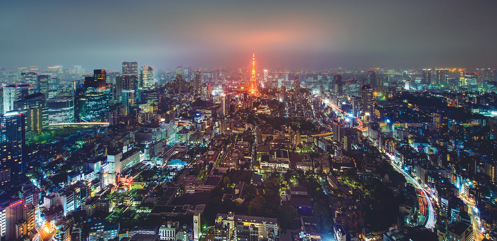 Tokyo at night in the rain