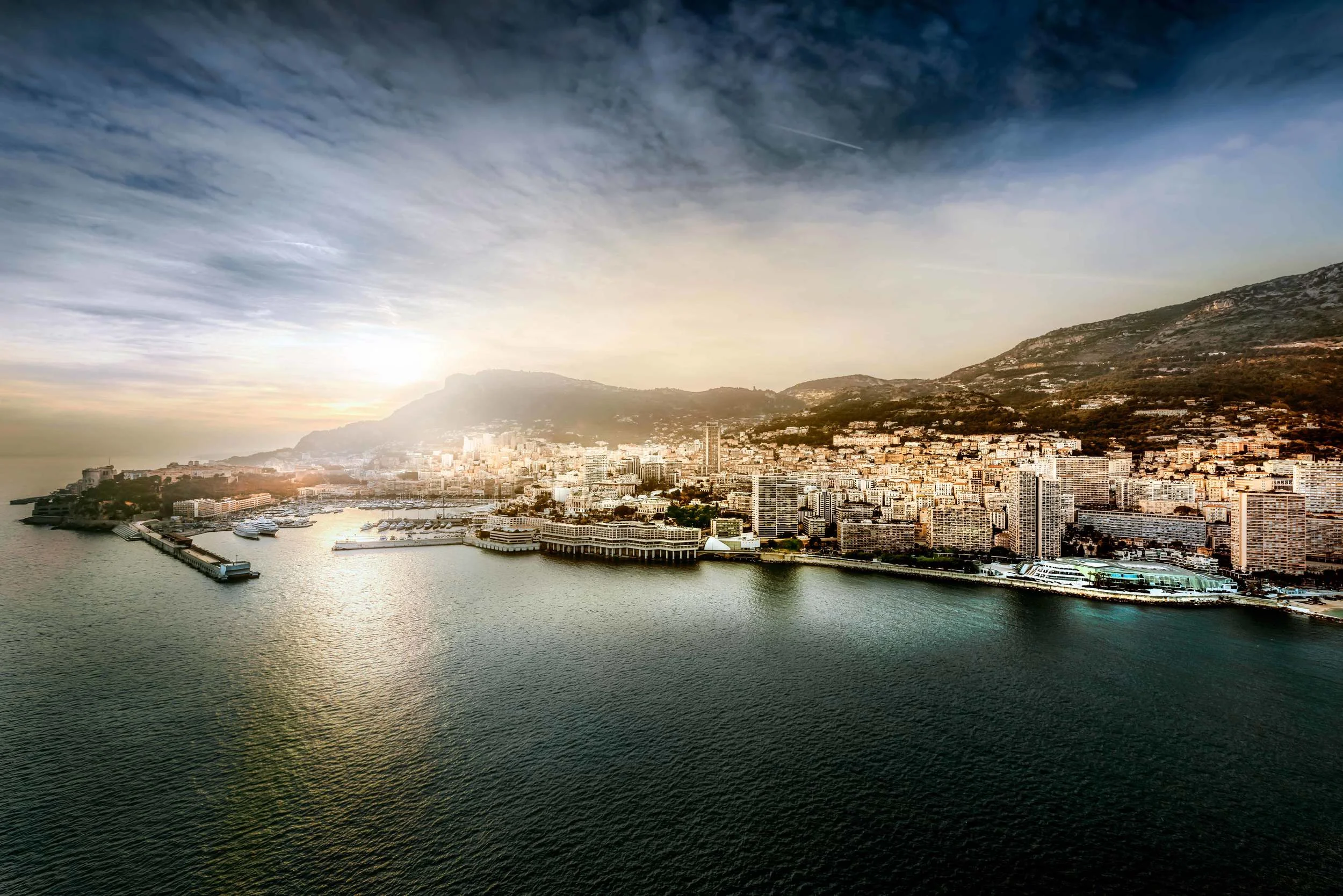 Monaco from the air at sunset